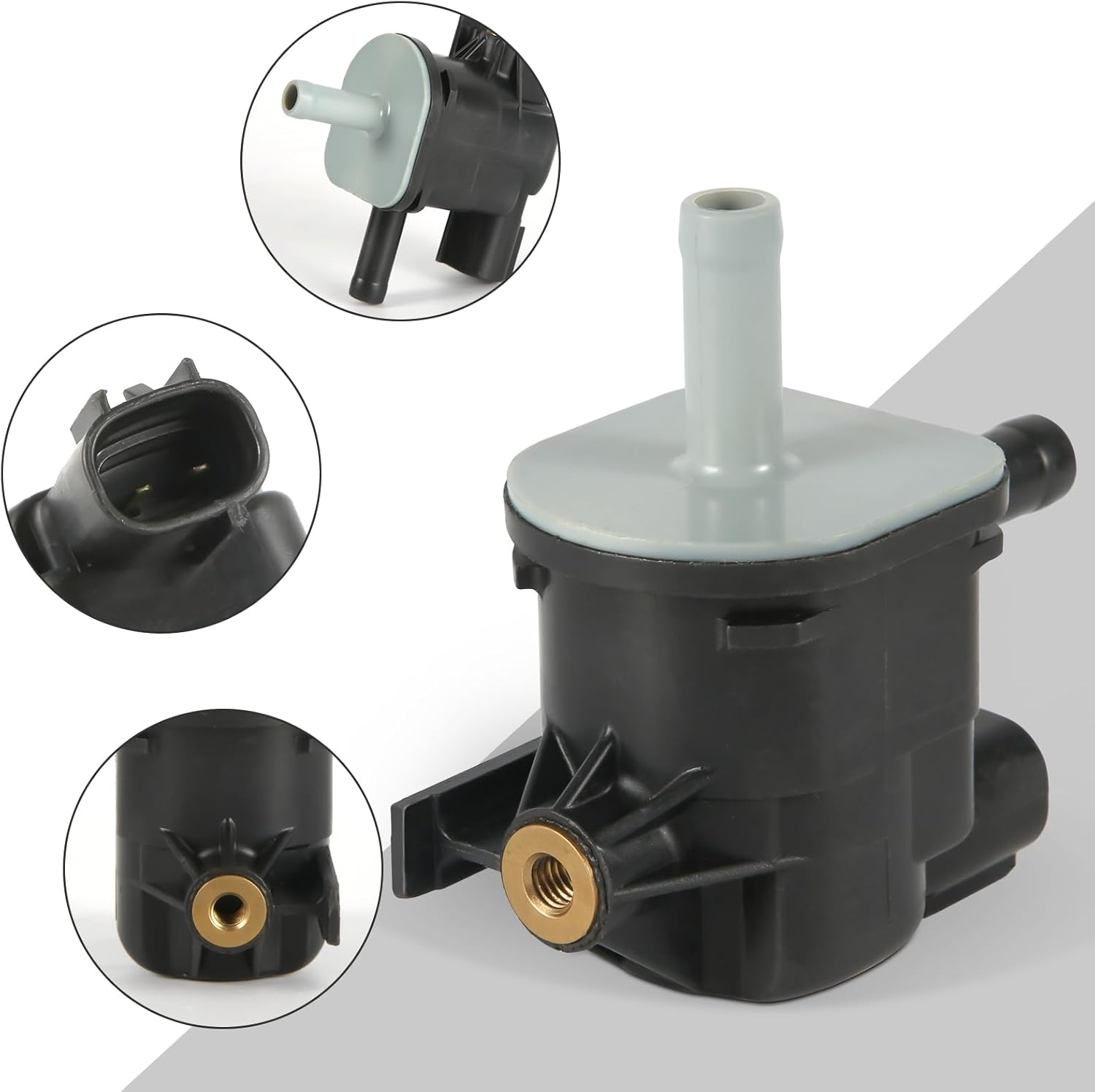 Vacuum Purge Valve, Compatible with Toyota Lexus 90910-12276 136200-7010, Plastic, Gray and Black, Globe Valve, 1/4 in Flange Inlet, 1/4 in Barb Outlet, 2 Ports image number 2