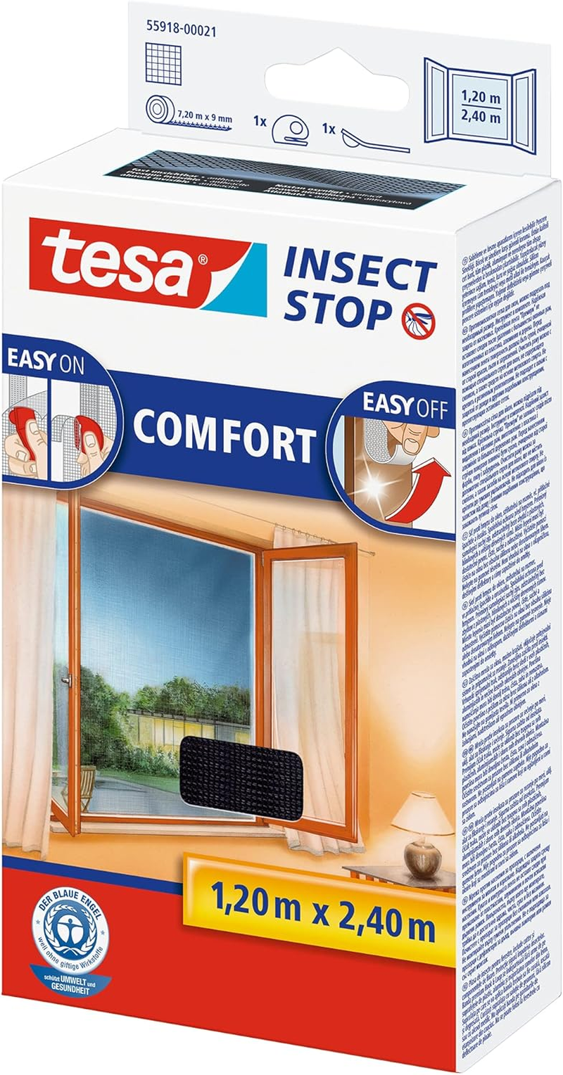 Tesa Insect Stop Comfort for French Windows - Self-Adhesive Hook and Loop No Drill Fly Screen - in Anthracite, 120 Cm X 240 Cm image number 2