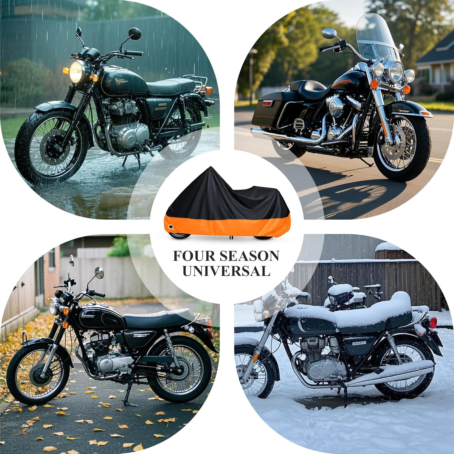 XYZCTEM All Season Black&Orange Waterproof Sun Motorcycle Coverfits up to 108 Harley Davisonhondasuzukikawasakiyamaha and More (XX Large) image number 1