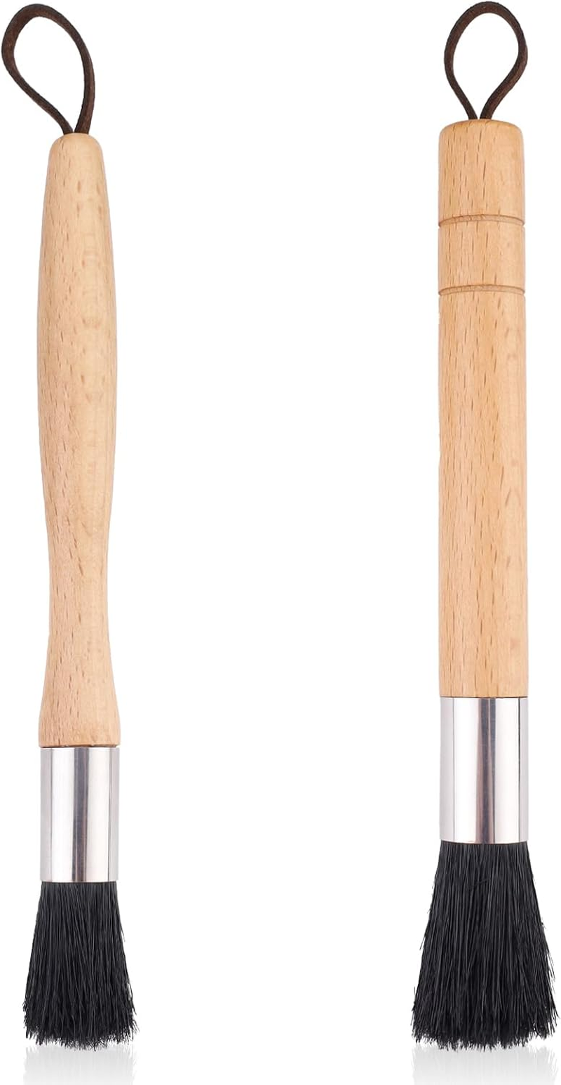 Huakaile 2 Pieces Beige Coffee Grinder Cleaning Brush with Black Boar Bristle, Wood Handle Espresso Machine Cleaning Brush Tool, Barista Accessories Used on Group Heads Kitchen image number 2