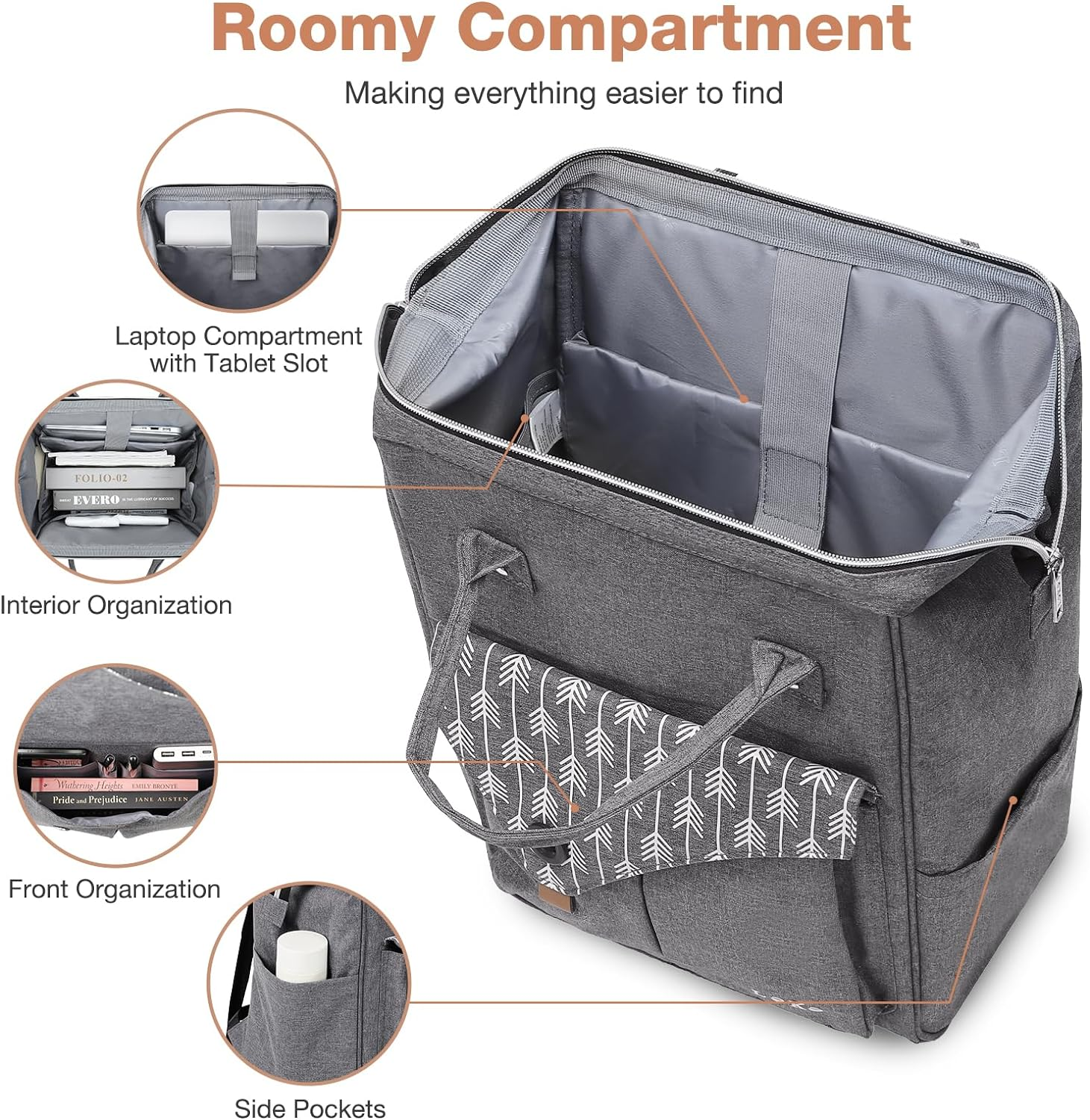 Lekesky Laptop Rucksack Bag for Women 15.6 Inch Computer Backpack School Bag for Travel Business College Women Men- Dark Grey image number 6