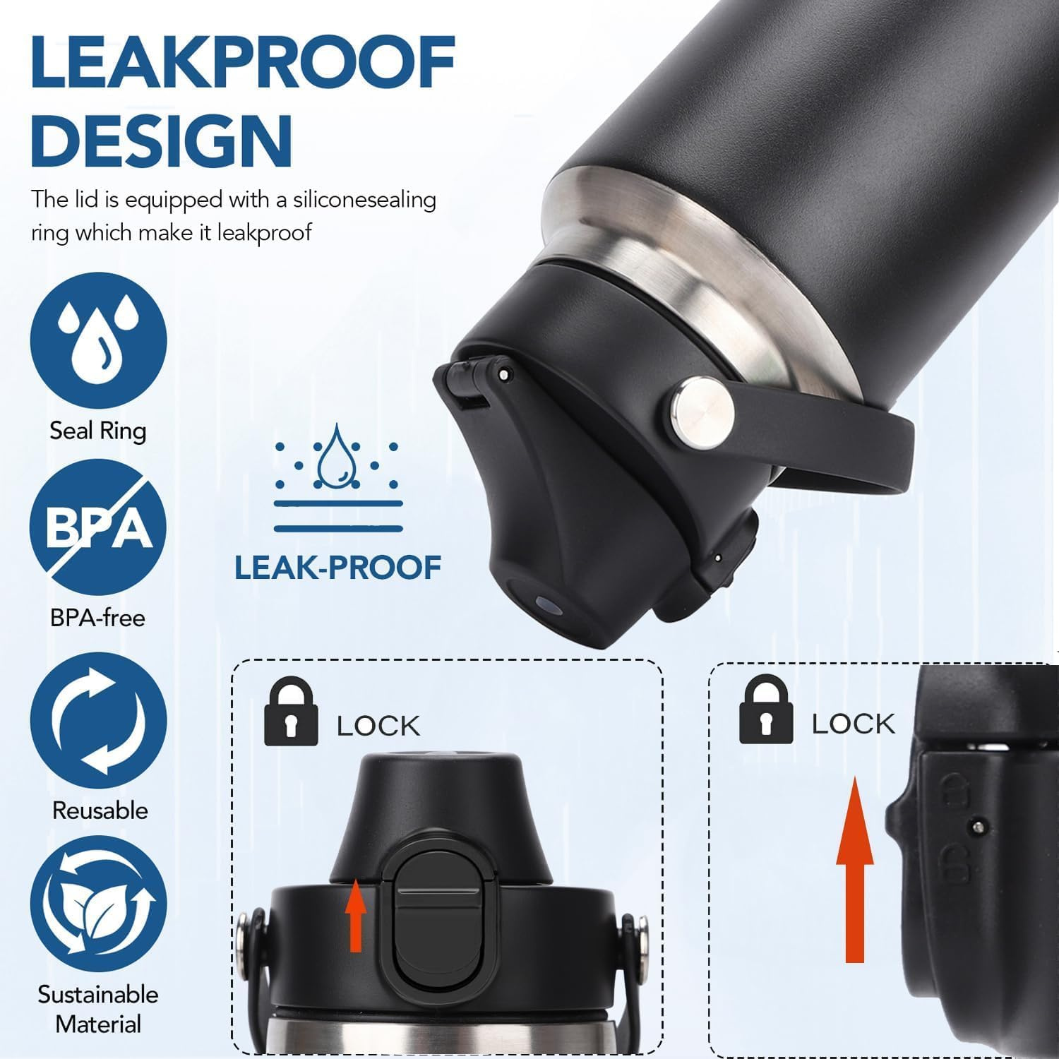 XACIOA Spout Lid Compatible with Yeti Rambler Bottle,Replacement Top Lid for Yeti Rambler 18 26 36 64 Oz,Lid with Straw and Chug Cap with Push Bottom,Water Bottle Flask Cover Accessories (Black-Black) image number 2