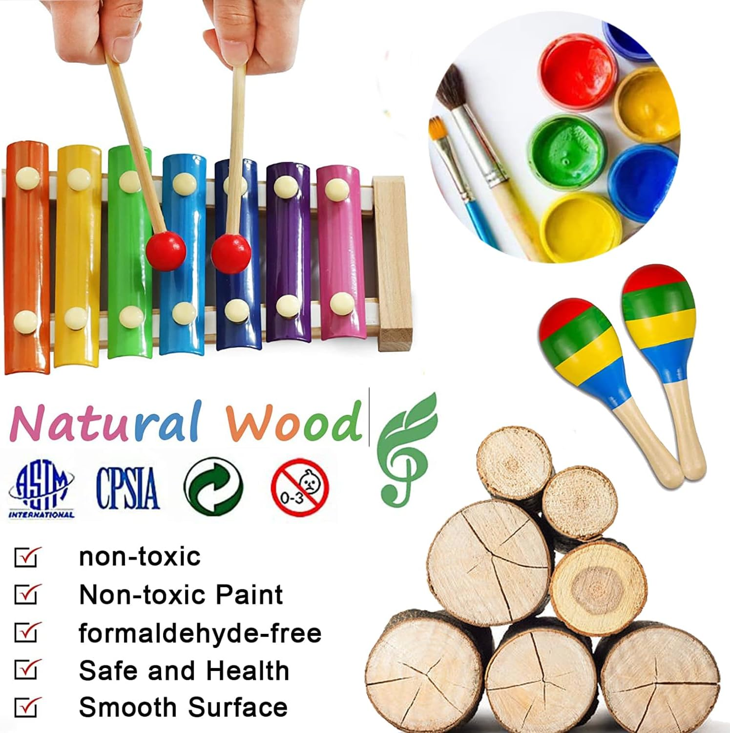 Kids Musical Instruments for Toddlers Wooden Percussion Instruments for Baby Kids Preschool Educational Musical Toy Set Early Learning Rhythm Instruments for Toys Girls Boys Gift with Storage Backpack image number 4