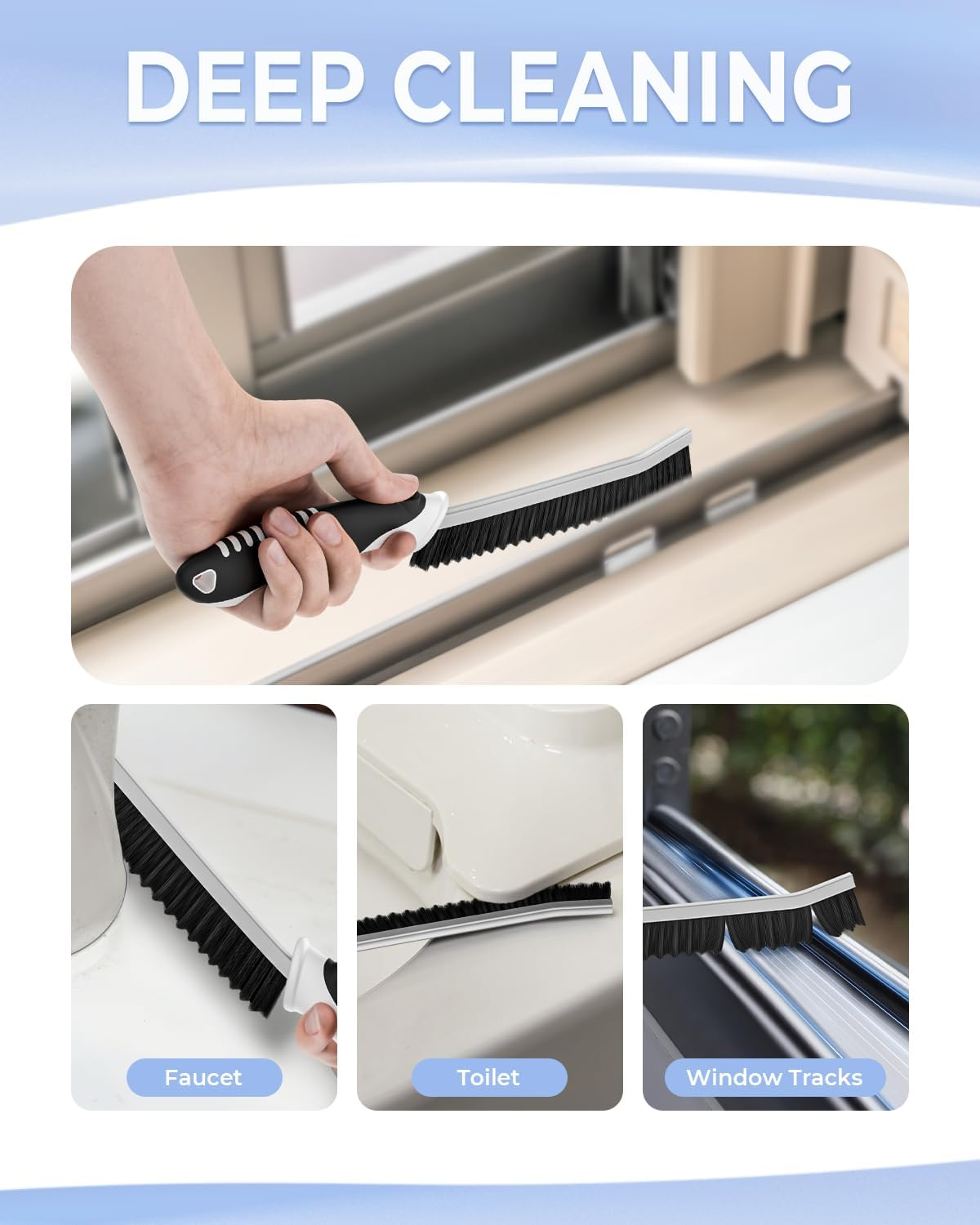 Cleangor Crevice Cleaning Brushes, Grout Cleaner Brush for Small Spaces to Reach, Magic Brush, Bathroom Accessory, Cleaning Tools, Cleaning Supplies for Shower, Toilet, Sink (2, Black) image number 3