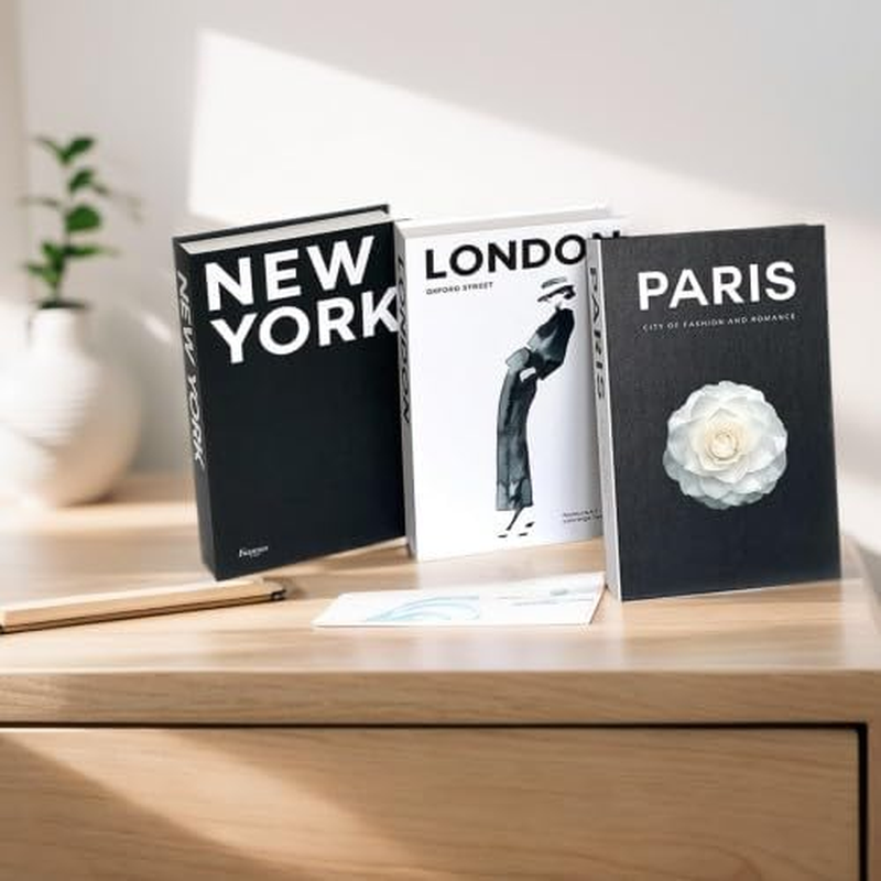 3 PCS Magnetic Decorative Fake Books, Fashion Fake Book Box, Stacked Hardcover Faux,Black White Decor Books with Storage Function, for Home/Coffee Table//Office