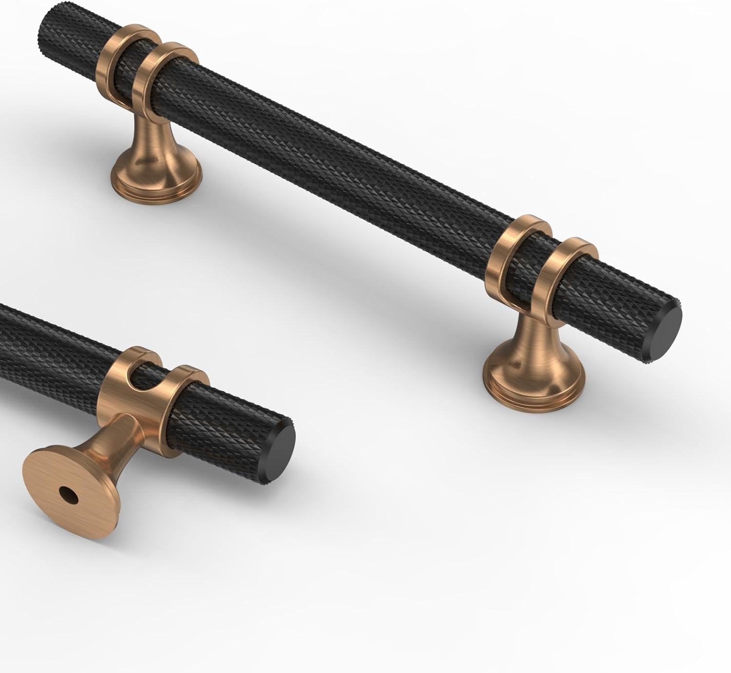 Asidrama 6 Pack 10 Inch(254Mm) Knurled Matte Black and Champagne Bronze Kitchen Cabinet Handles, Cabinet Pulls Kitchen Cabinet Hardware Cupboard Handles Drawer Pulls