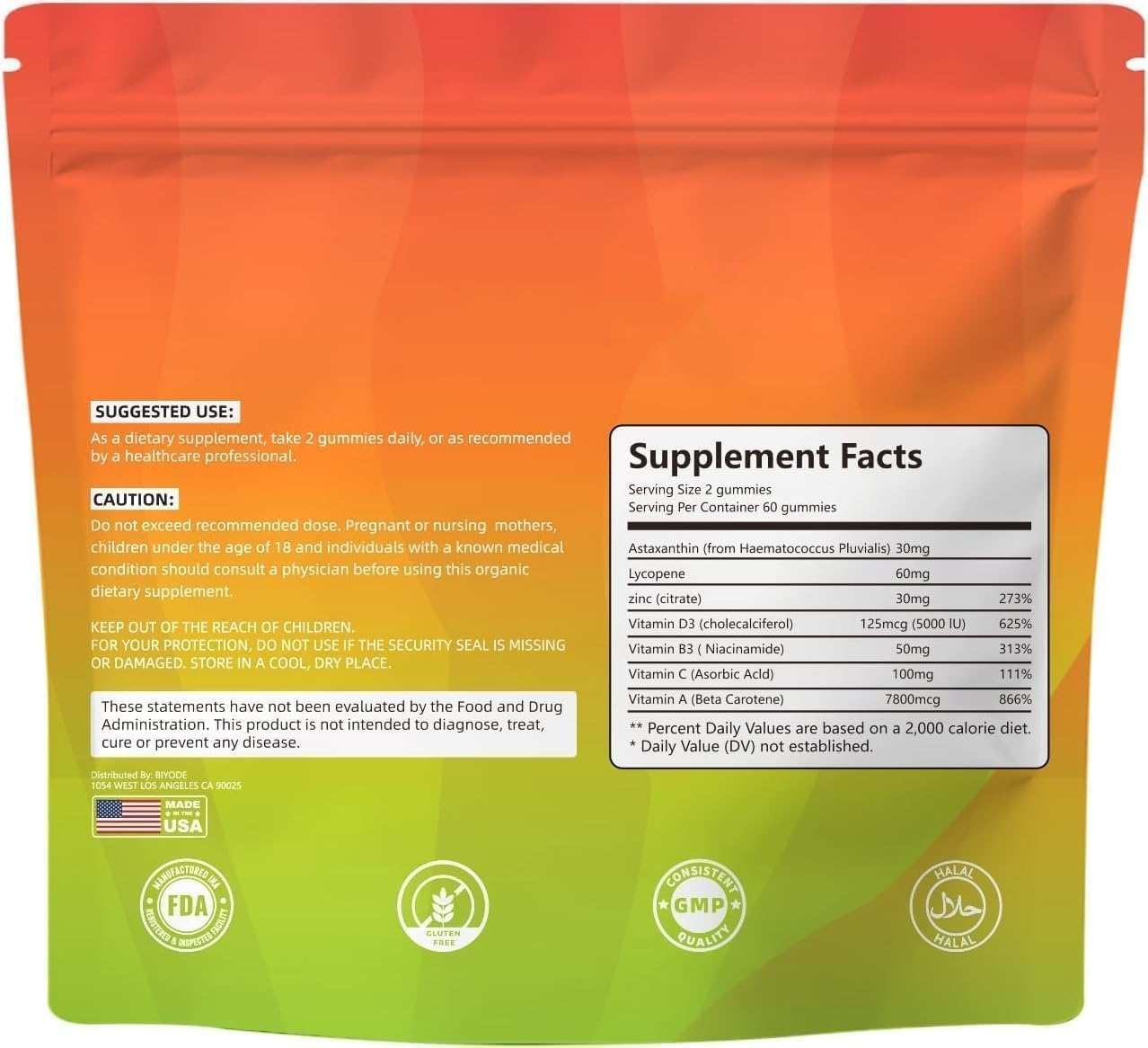 Tanning Gummie, Tanning Gummies for Skin Glow & Health - Vegan, Non-Gmo, with Astaxanthin, Lycopene & Beta Carotene, 60 Gummies for a Natural, Long-Lasting Tan - 1 Bag image number 4