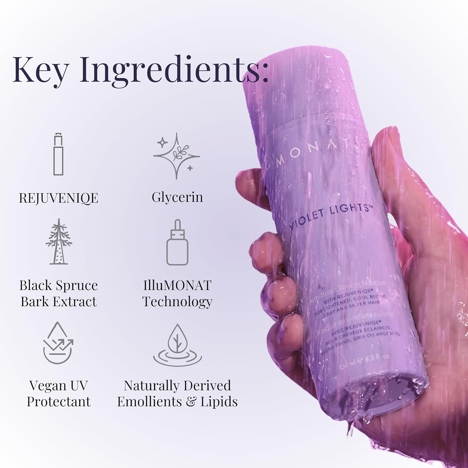 MONAT Violet Lights Anti-Brass Toning Masque &ndash; Natural Radiance &ndash; Illuminate Your Hair Naturally &ndash; Tone Unwanted Brassiness image number 4