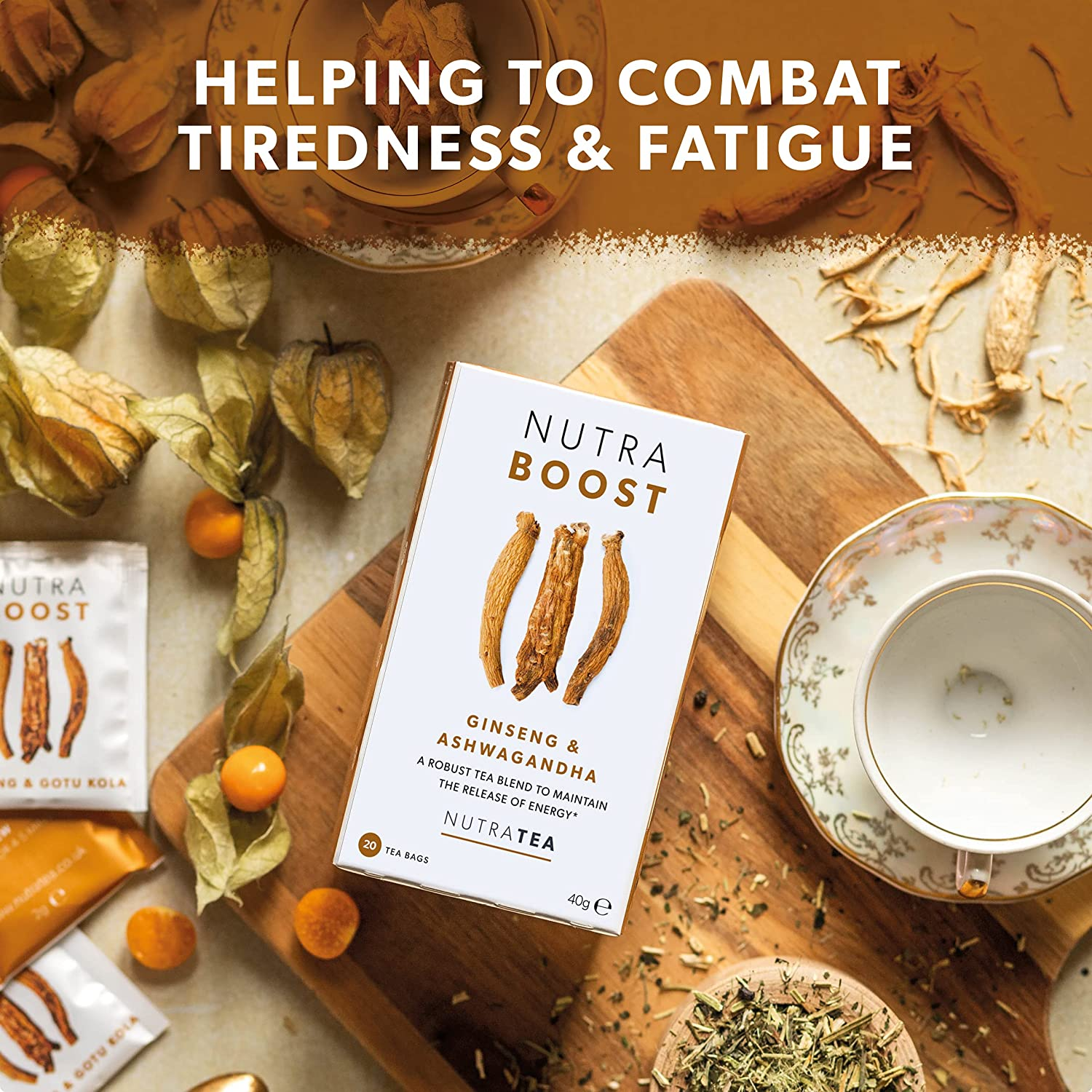 NUTRABOOST - Energy Tea | Herbal Energy Boost Tea - Help with Tiredness and Fatigue - Includes Green Tea, Ginseng & Ashwagandha - 40 Enveloped Tea Bags - by Nutra Tea - Herbal Tea - (2 Pack) image number 6