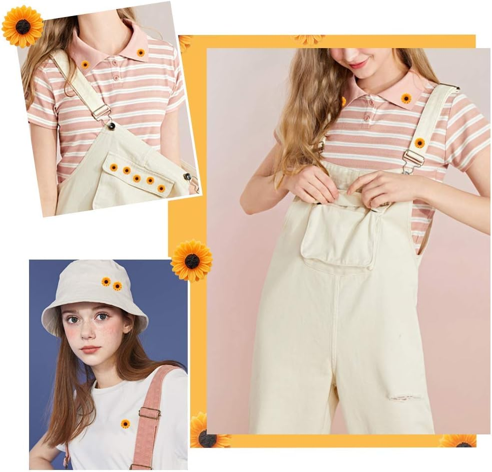 Joyci 10-Pack Women Brooch Lapel Pins Novelty Sunflower Daisy Safety Push Pin Buckle for Shirt Hat Cardigan Sweater Decorate Tie Tacks Pin Back Clutch image number 3