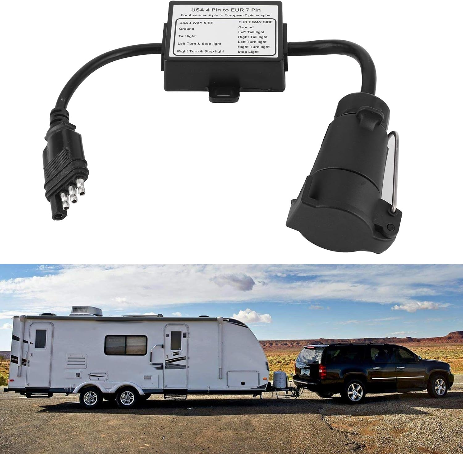 US to EU Trailer Light Converter, 4 Way Flat Connector (US Vehicle) to 7 Way round Plug (European Trailer) Trailer Light Converter, Separating Trailer Light Adapter image number 5