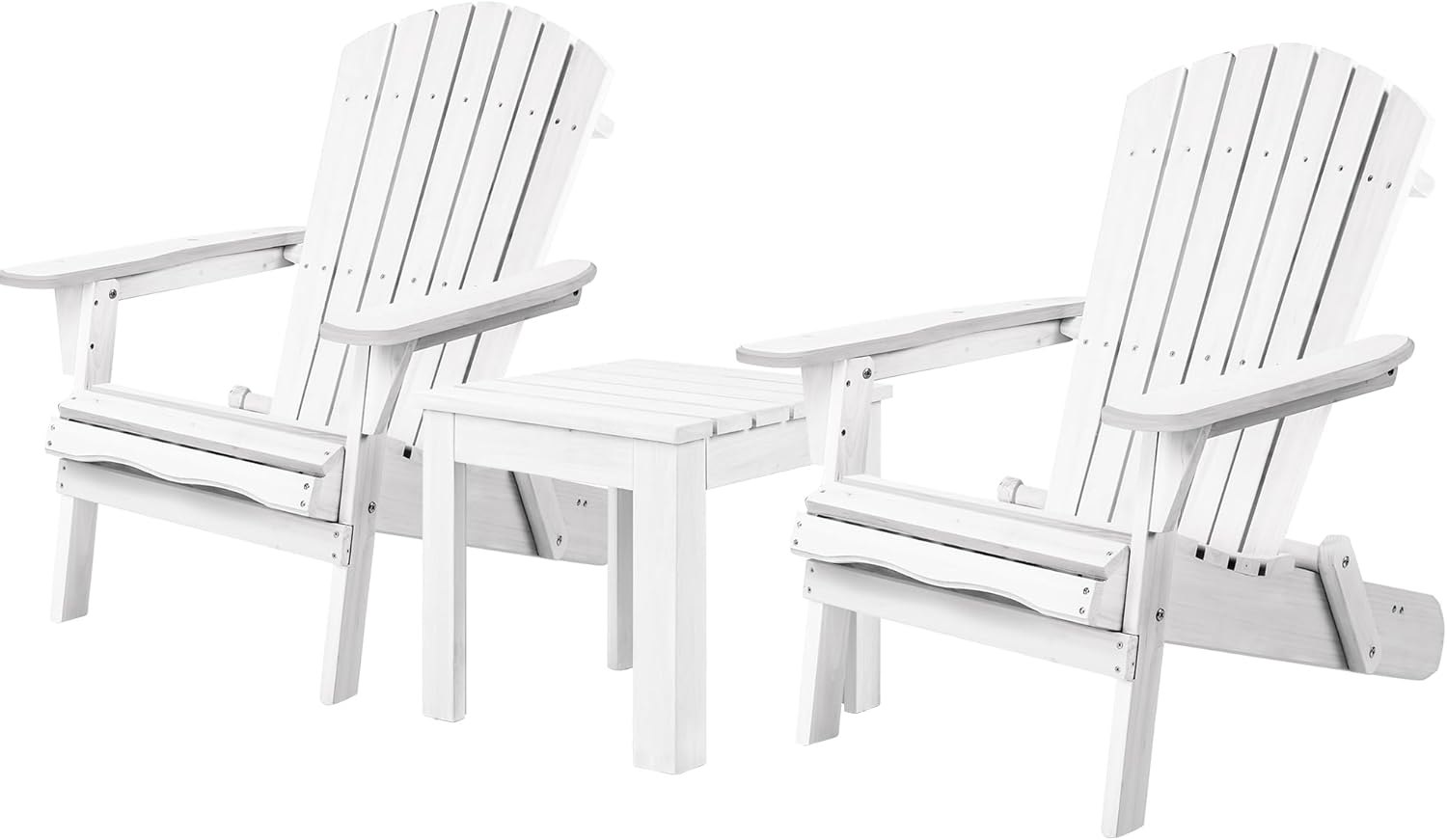 ALFORDSON 3Pcs Wooden Muskoka Adirondack Chair and Desk, Fir Wood Lawn Furniture Seater for Patio Garden Porch, Slatted Beach Armchair Lounge, 180Kg Weight Capacity, White Color