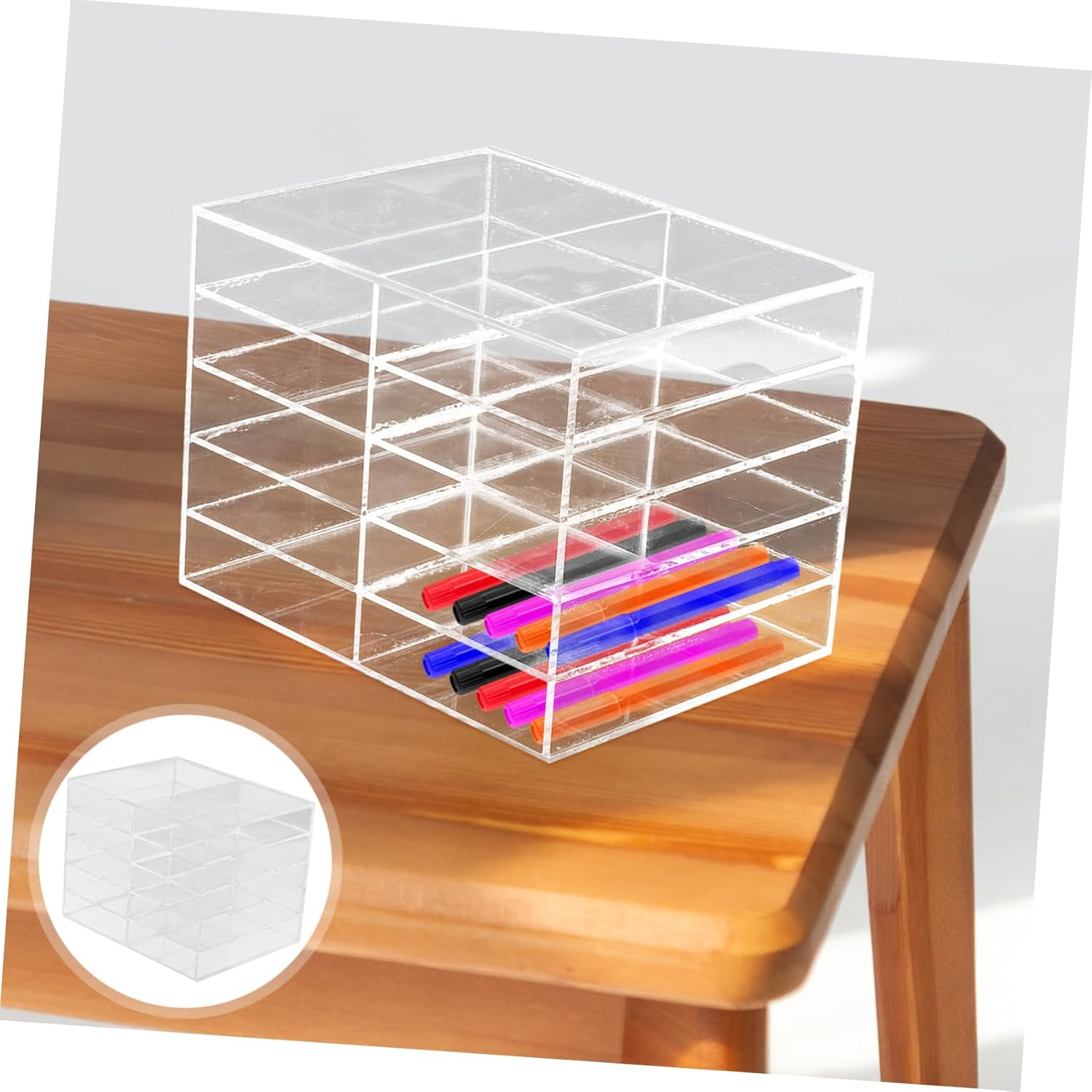 NUOBESTY Portable Marker Holder Stand Acrylic Desk Pen Organizer Multifunctional Table Storage for School Office image number 2