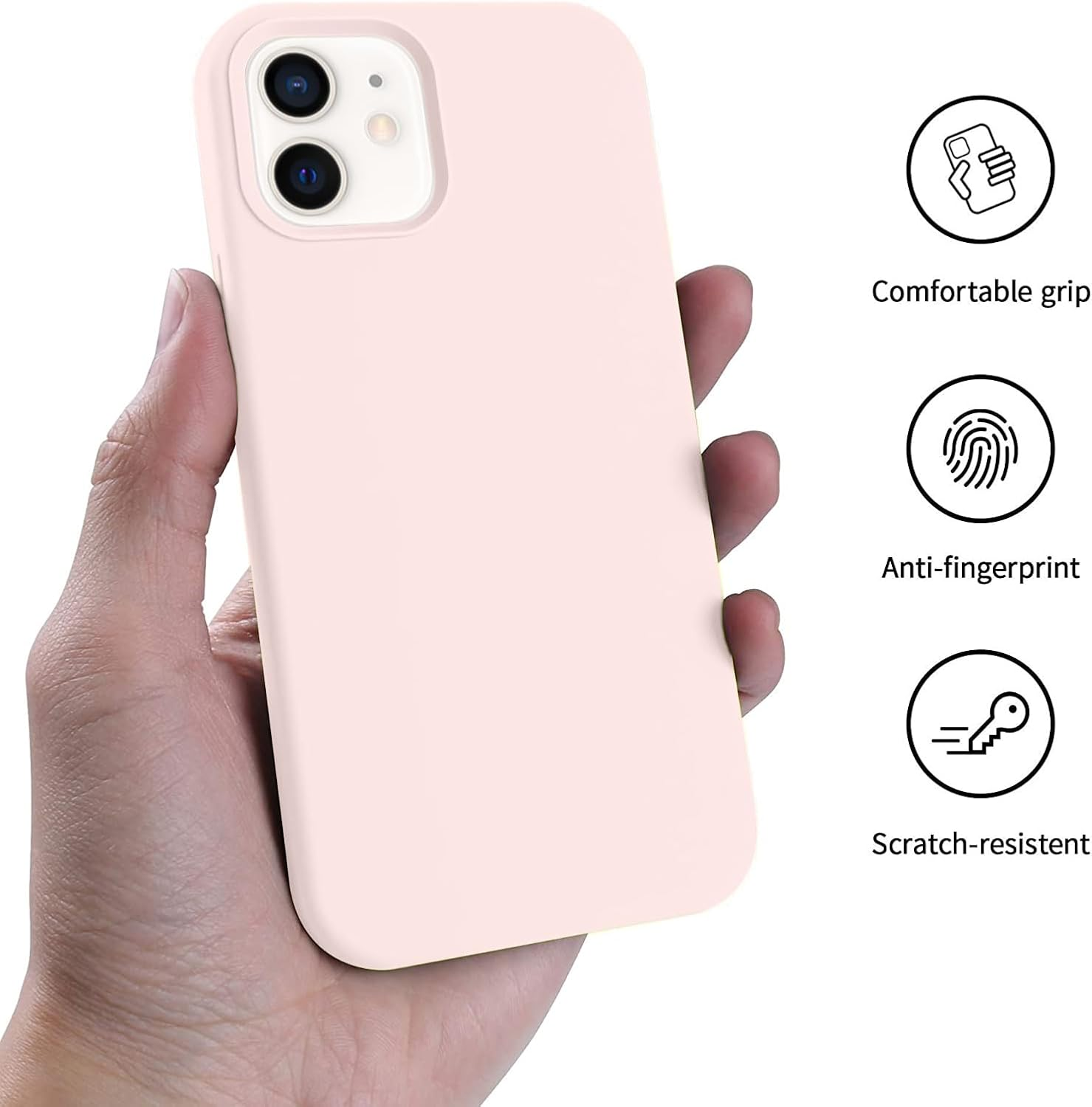 AOTESIER Compatible with Iphone 12 Phone Case and Iphone 12 Pro Case 6.1 Inch,Silky Touch Premium Soft Liquid Silicone Rubber Anti-Fingerprint Full-Body Protective Flexible Bumper Case (Chalk Pink) - Baby Blue image number 3