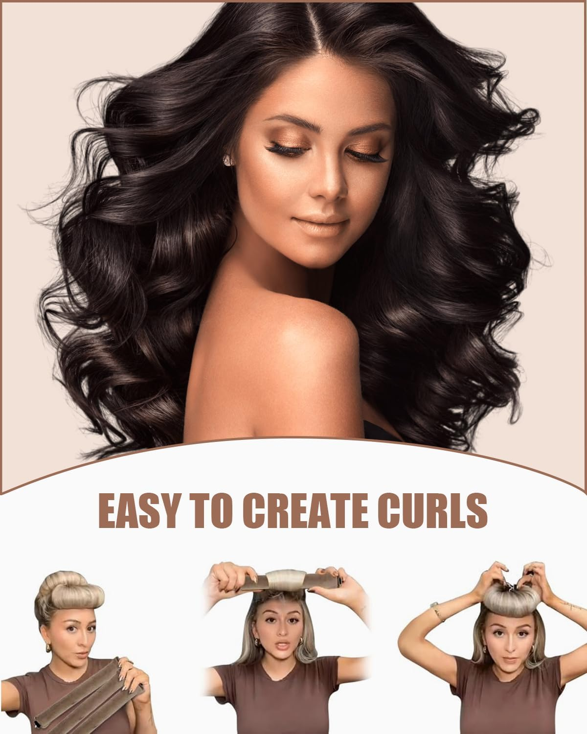 YOCDNOV Pack of 3 Heat-Free Curlers, Flexi Rods with Hooks, Heat-Free Curling Iron for All Hair Types, Hair Rollers for Sleeping, for All Hair Types (Light Brown) image number 3