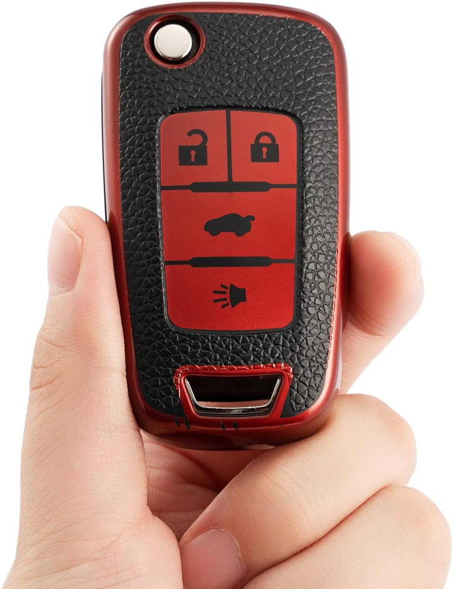 CHATYYD Key Fob Cover for Chevy, Smart Remote Car Key Case Cover Compatible with Chevrolet Cruze Equinox Camaro Malibu Sonic Volt Park Buick Encore Allure Regal(Red) image number 2