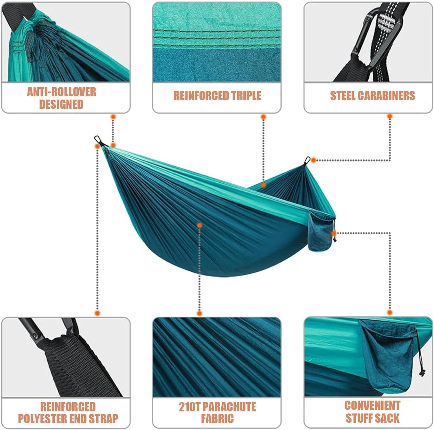 Camping Hammock with Two Tree Straps - Single or Double Nylon Travel Hammocks for Backpacking, Hiking - Camping Essentials & Gifts image number 4