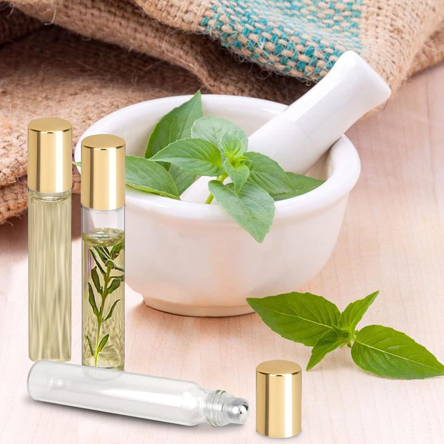 12PCS Essential Oil Roller Bottle Refillable Empty Glass Bottle with Stainless Steel Rollerball, 1PC Opener and 2PCS Dropper Refillable Glass image number 2