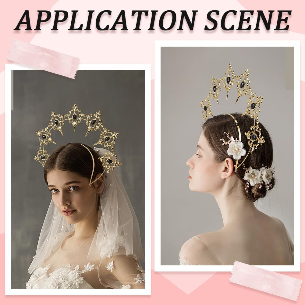 CABODYALS Gold Crown Style Halo Headband Crystal Golden Goddess Tiara Royal Princess Fairy Hair Decoration Accessories Plastic Hairbands for Women Wedding Halloween Bride Festival Party Performance image number 6