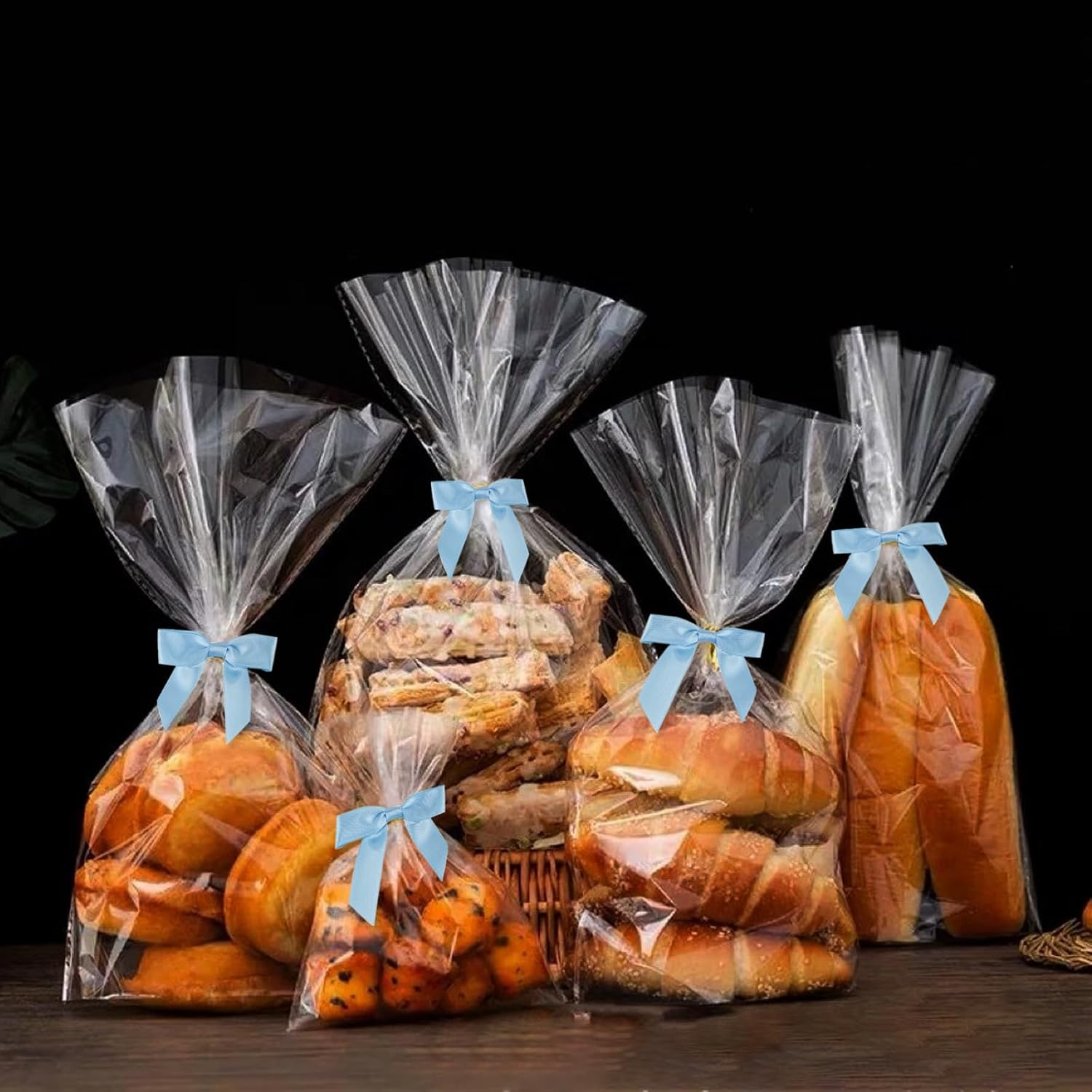 Satin Ribbon Sky Blue Bow Decor 2.5" Premade Pink Twist Tie Bows for Gift Wrapping Treat Bags Party Favors Wedding Decorations - 50 Counts - Black 1 image number 6