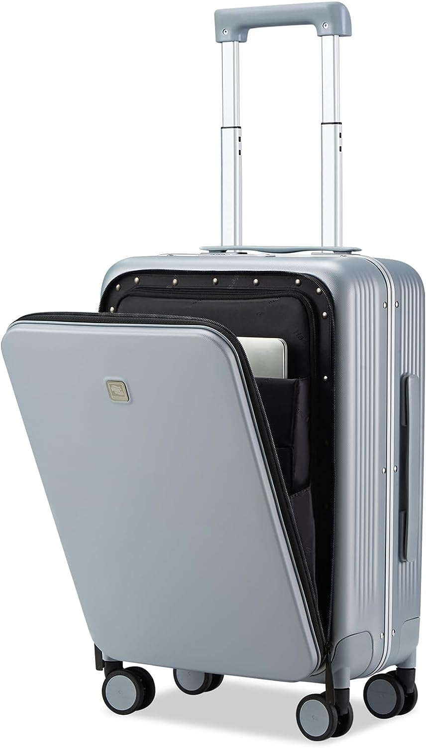 Hanke 20 Inch Carry on Luggage Lightweight PC Hard Shell Suitcases with Wheels Upright Front Opening Luggage Travel Suitcase Women Men(Grey)