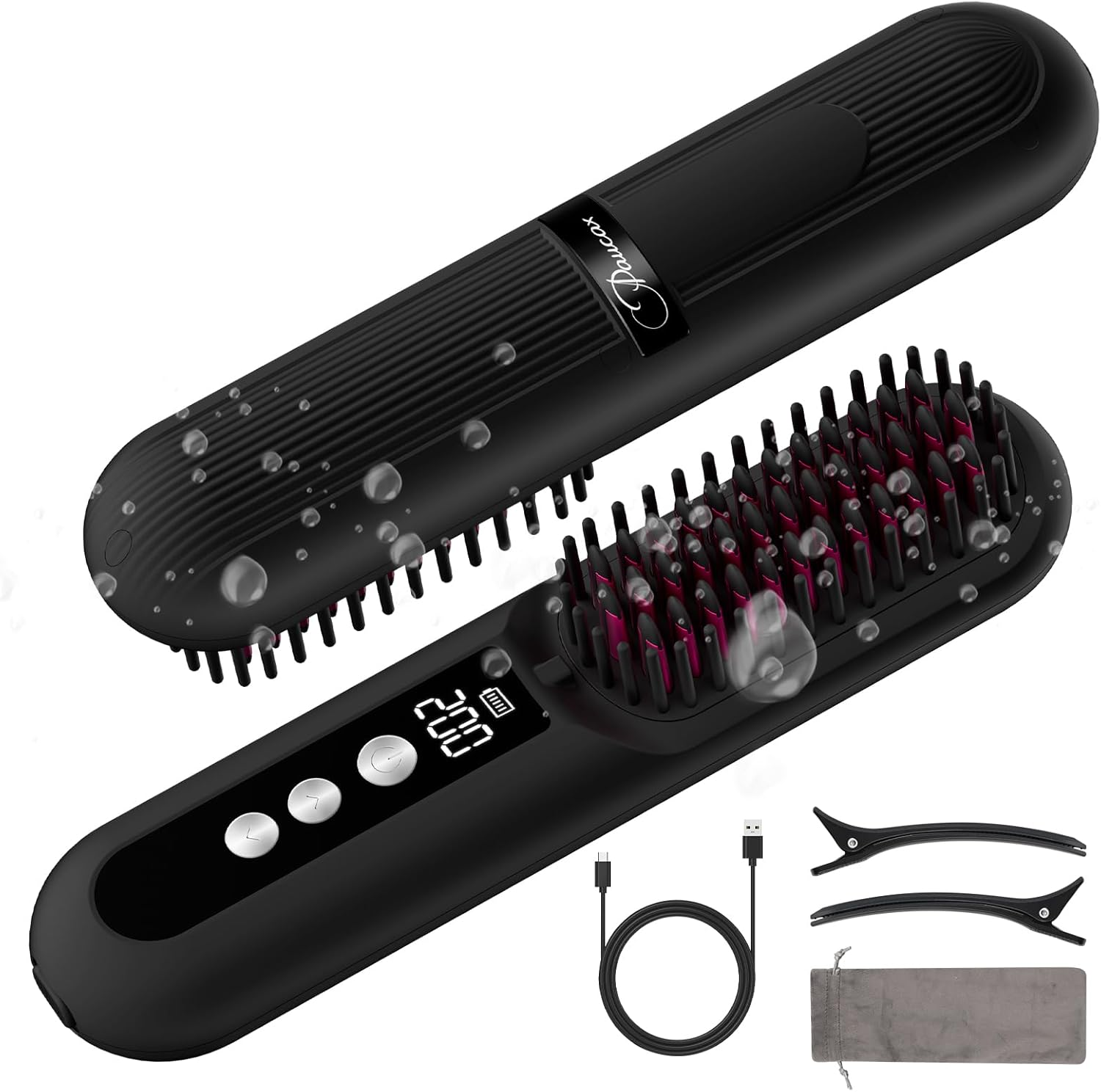 CARER SPARK Wireless Straightening Brush, Portable Mini Hair Brush for Travel with Millions of Negative Ions, Ultra-Long Working Time of 80 Minutes, 9 Temperature Levels, 150&deg;C - 230&deg;C image number 5