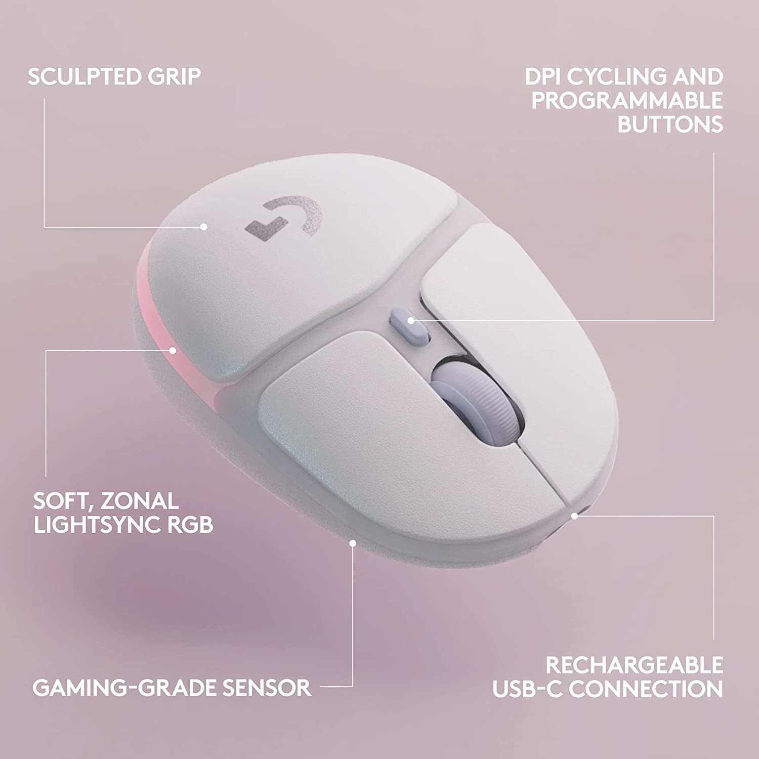 Logitech G705 Wireless Gaming Mouse, Customisable LIGHTSYNC RGB Lighting, LIGHTSPEED Wireless, Bluetooth Connectivity, Lightweight, Pc/Mac/Laptop - White Mist image number 3