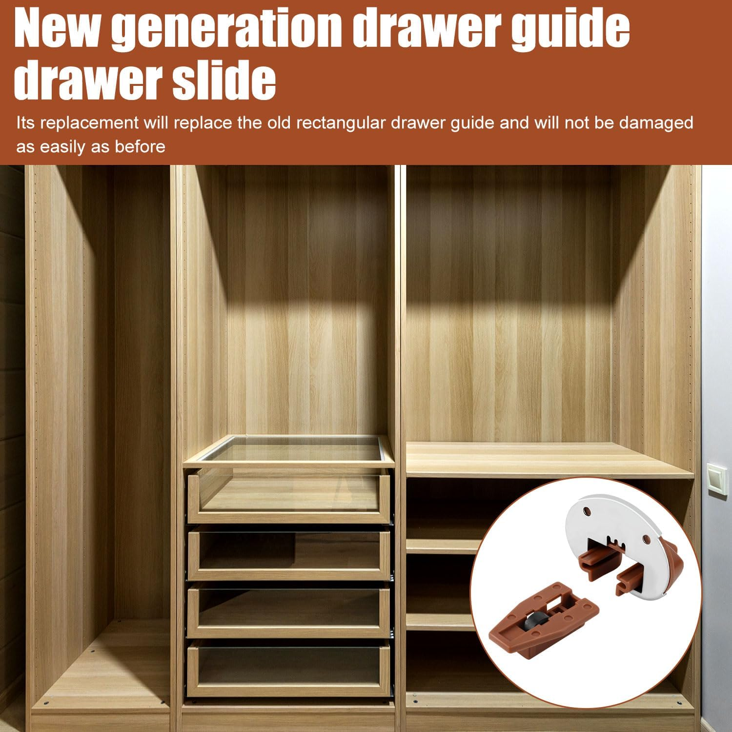 10 Sets Drawer Guide Kit, Track Slides Guides for Kenlin Rite-Trak II, Vaughan Bassett, Legacy, Dresser Drawer Replacement Parts Repair Kit, with Metal Backing and Roller image number 4