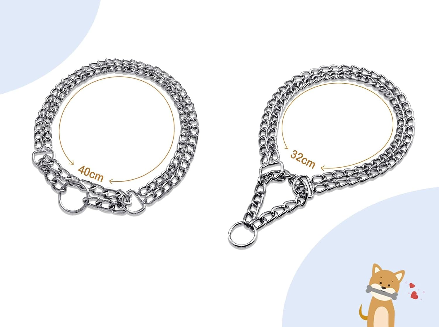 LOS ANDES Dog Chain Collar Metal Martingale Collar No Pull Dog Collar anti Chew Training Collar Chrome Plated Double Link Dog Collar for Small Dogs(Suitable for Neck:30-37Cm) image number 3