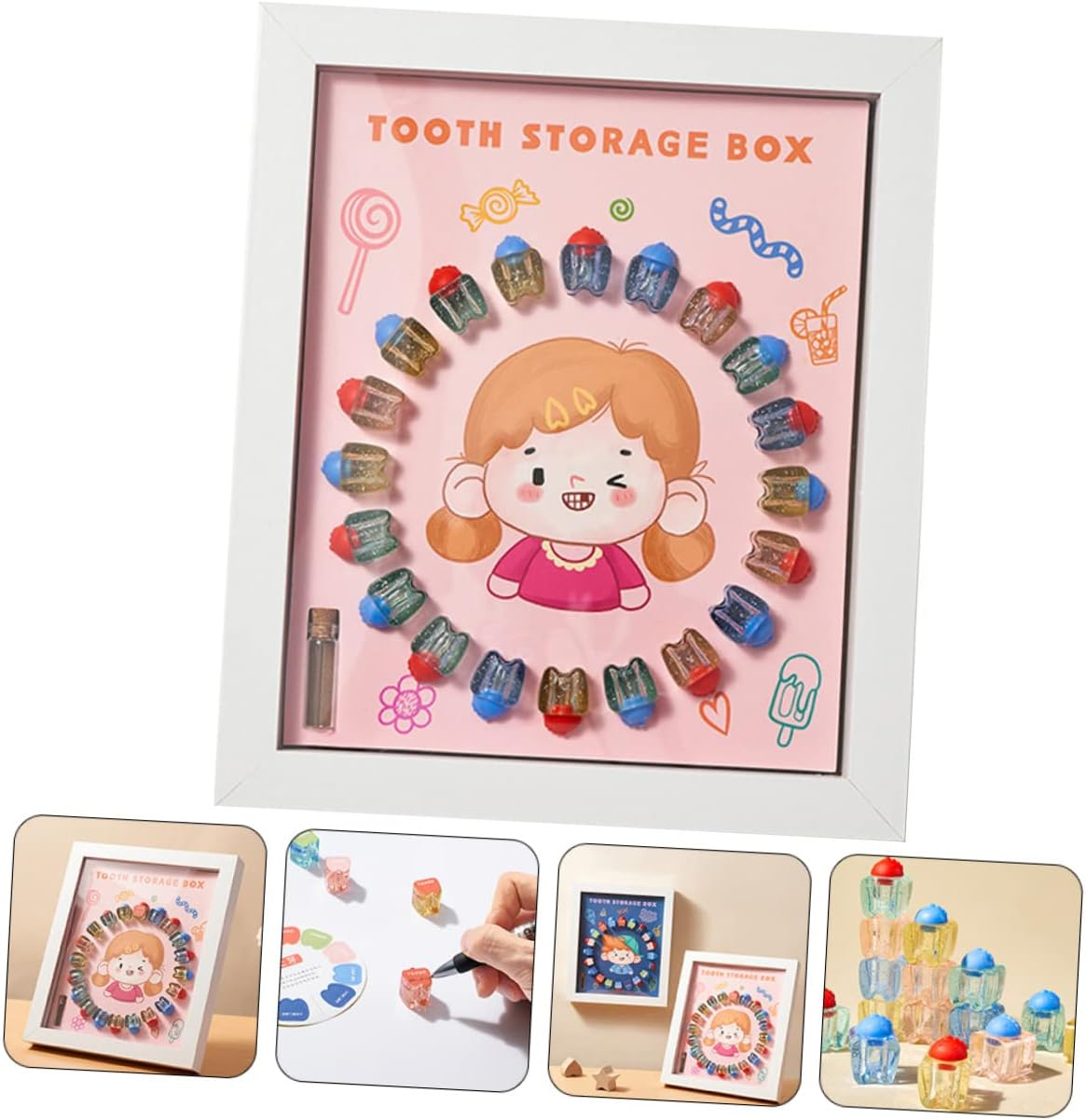Baby Tooth Keepsake Box Case for Girls White Frame Deciduous Teeth Storage Organizer Suitable for Childhood Memory image number 6