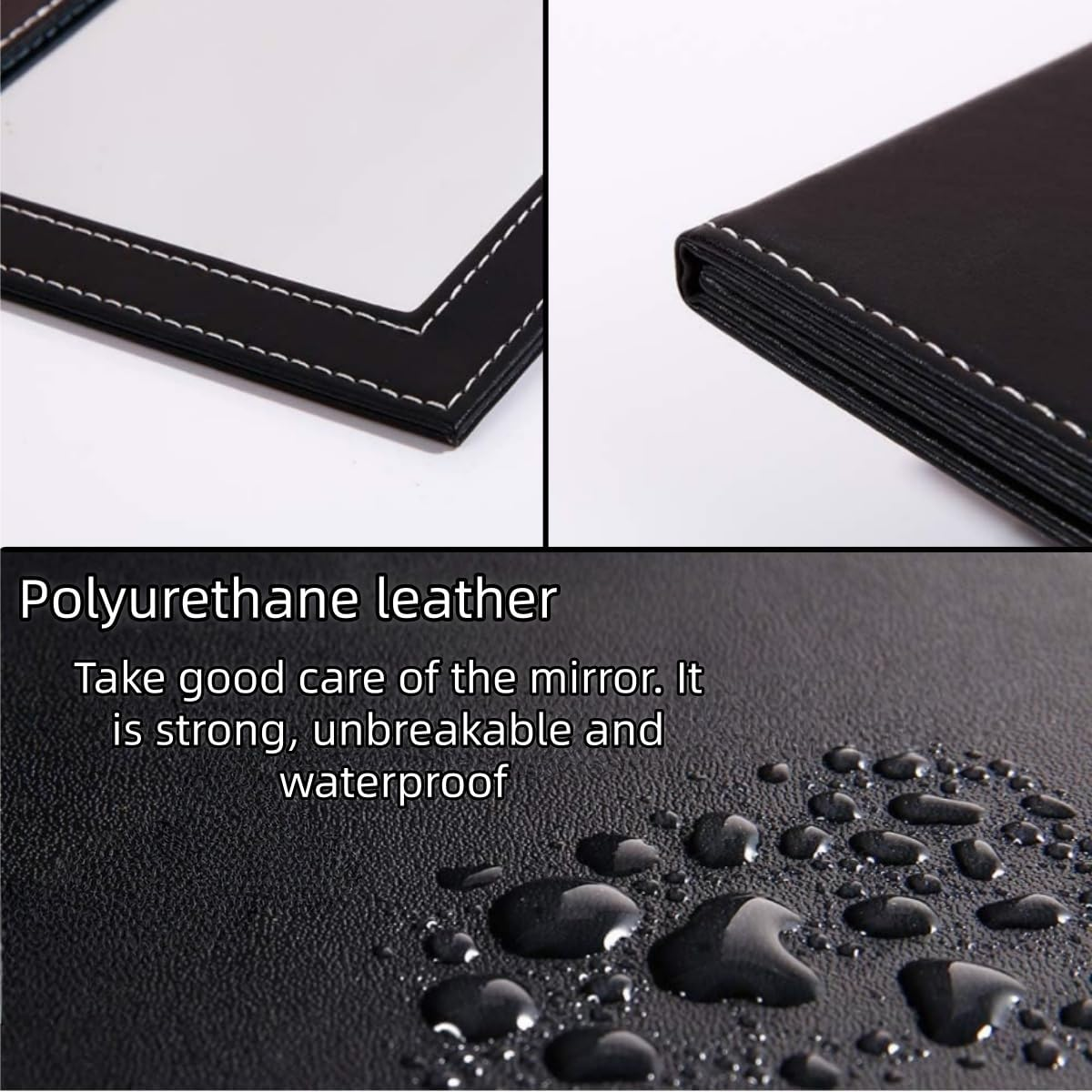 Hpessoterr Makeup Mirror, Portable PU Folding Vanity Mirror with Standing,With Bracket,For Vanity Table, Office, Travel (Black) image number 1