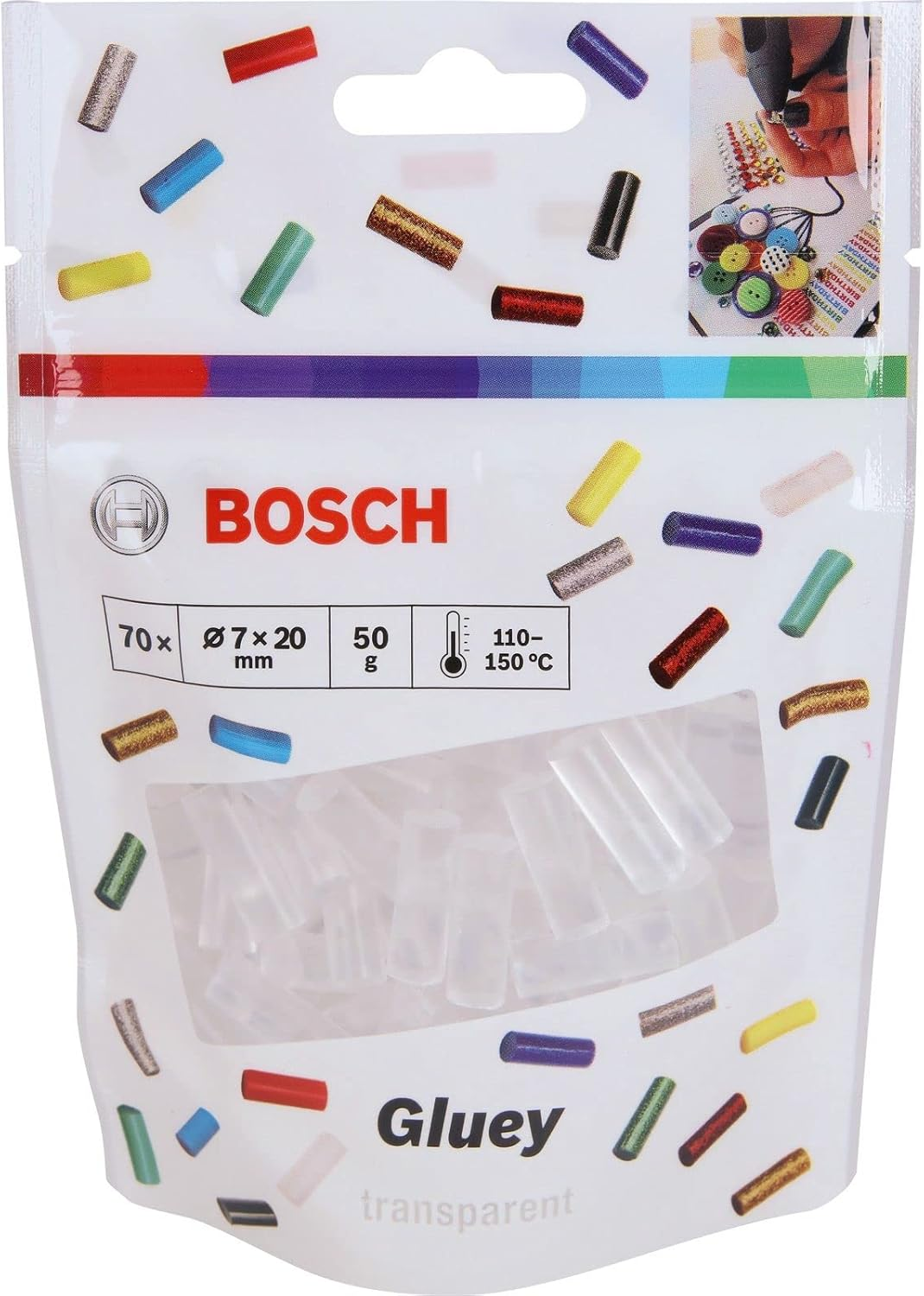 Bosch Accessories 70 Piece Transparent Gluey Mini Sticks (Gluey Sticks Transparent, Dimensions of Stick: 20 X 7 Mm, Accessories Compatible with Gluey Hot Glue Stick) - Colour image number 4