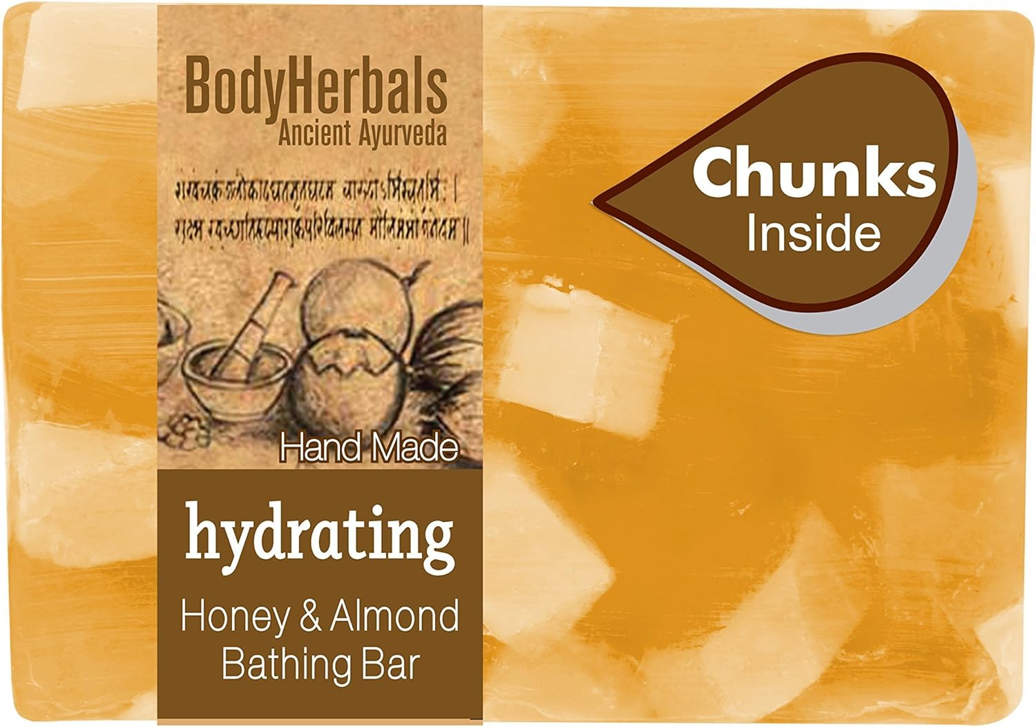 Bodyherbals Hydrating Soap, Hand Made Honey & Almond Bathing Bar with Natural Chunks (100 Grams), Beauty,Bath &Shower, Soaps.