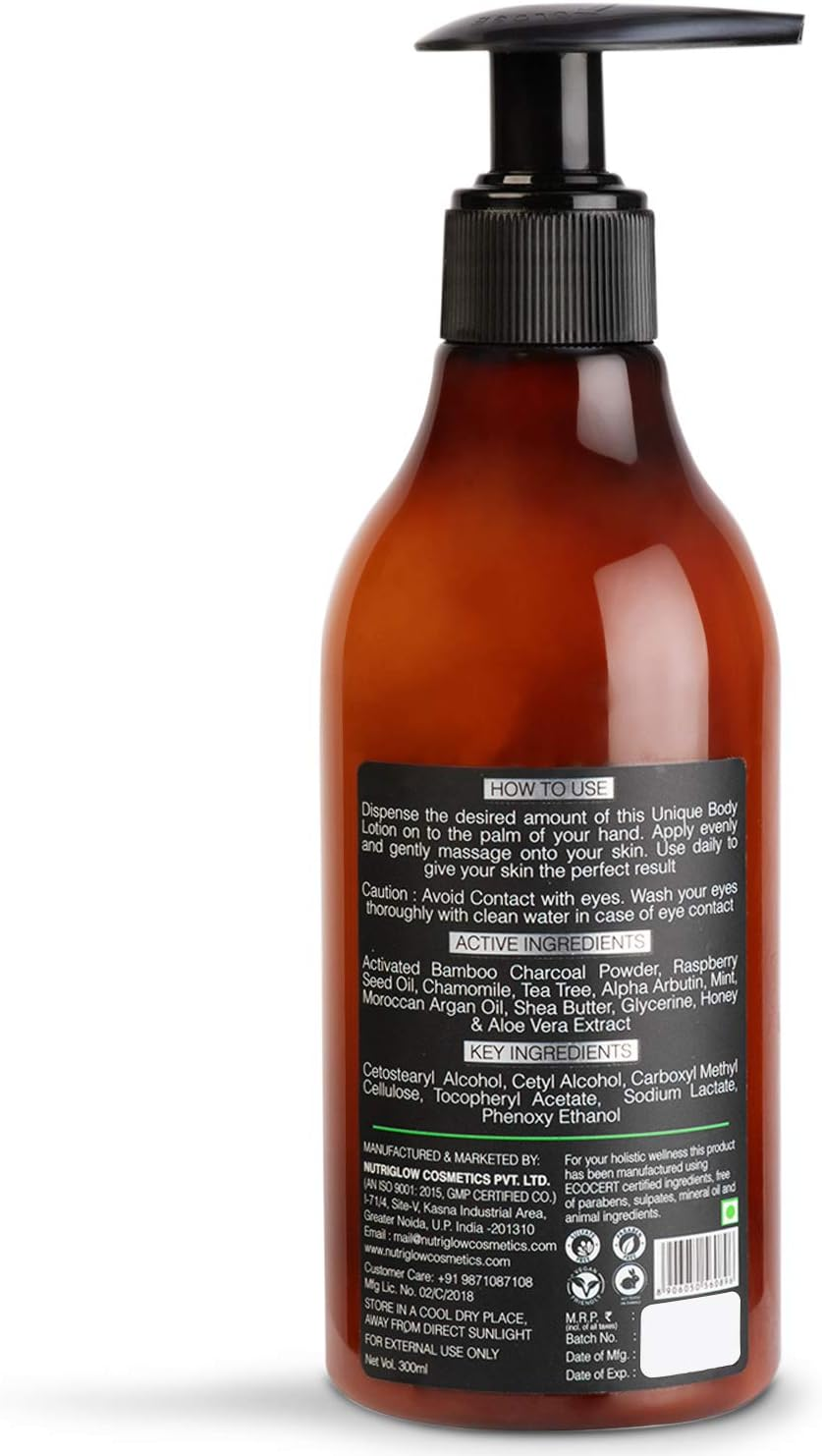 Nutriglow Natural'S Bamboo & Charcoal Hand & Body Lotion with Bamboo Charcoal Powder | Honey with Shea Butter | Instant Skin Smoothening | Skin Purifying | No Parabens & Silicones_300 ML image number 4