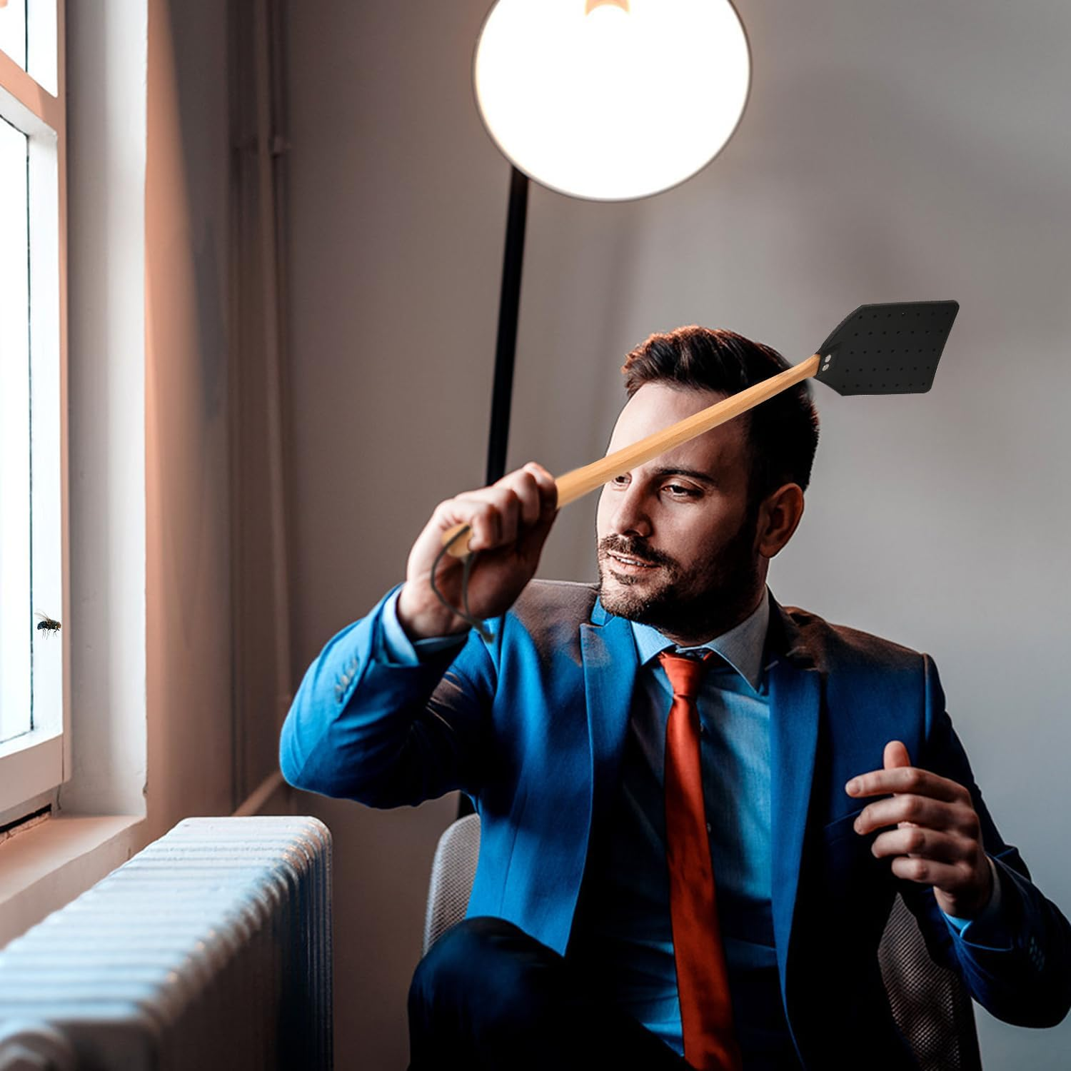 2Pcs Leather Fly Swatter, Manual Heavy Duty Fly Swatter with Long Wood Handle and Hanging Rope Durable Fly Swatter Catcher Wasp Swatter for Indoor Outdoor Home Fly image number 3