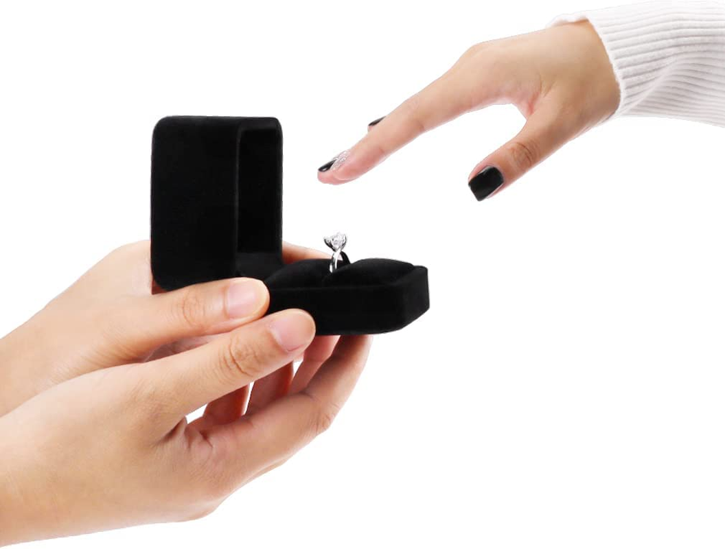 Isuperb Set of 2 Unit Classic Velvet Couple Ring Box Earring Jewelry Case Gift Boxes 2.2X1.9X1.6 Inch - 2Pcs Double Ring Box image number 5