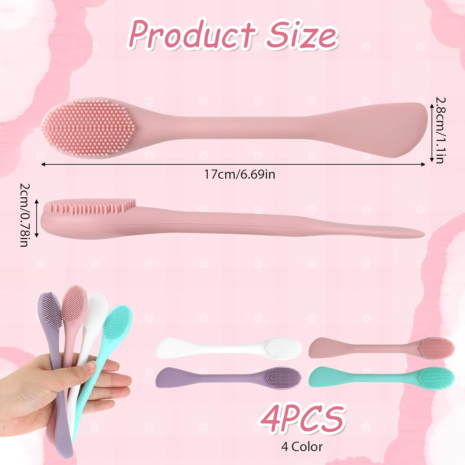 4 Pcs Silicone Face Scrubber Set - Silicone Pore Cleaning Brush for Gentle Exfoliation & Deep Cleansing for Clay, Mud & Charcoal Masks (Blue, Pink, White, Purple) image number 6