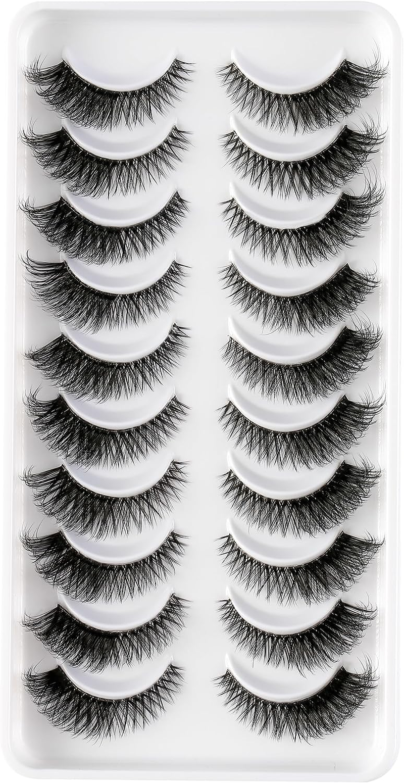 Clear Band Half False Eyelashes Natural Look Wispy Cat Eye Short Fake Lashes Russian Strip Lashes D/DD Curl Natural Faux Mink Eye Lashes(Azm01) image number 6