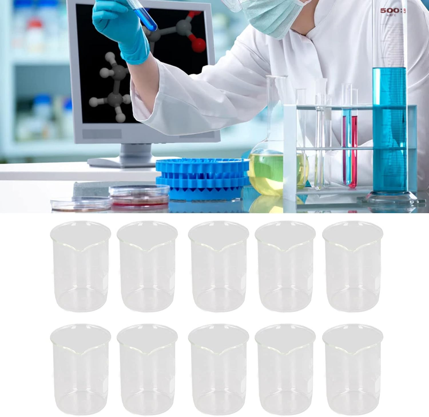 10Pcs Scientific Beaker, 250Ml Laboratory Grade Glass Beakers with Clear Scales Tool Set Kit for Experiment image number 6