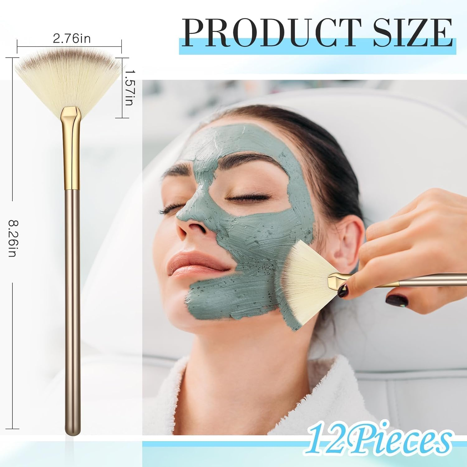 12 Pcs Soft Facial Fan Brush Blush Makeup Brush Face Mask Acid Applicator Multi Use Cosmetic Tools for Peel Mask Makeup for Mud Cream(Champagne) image number 2