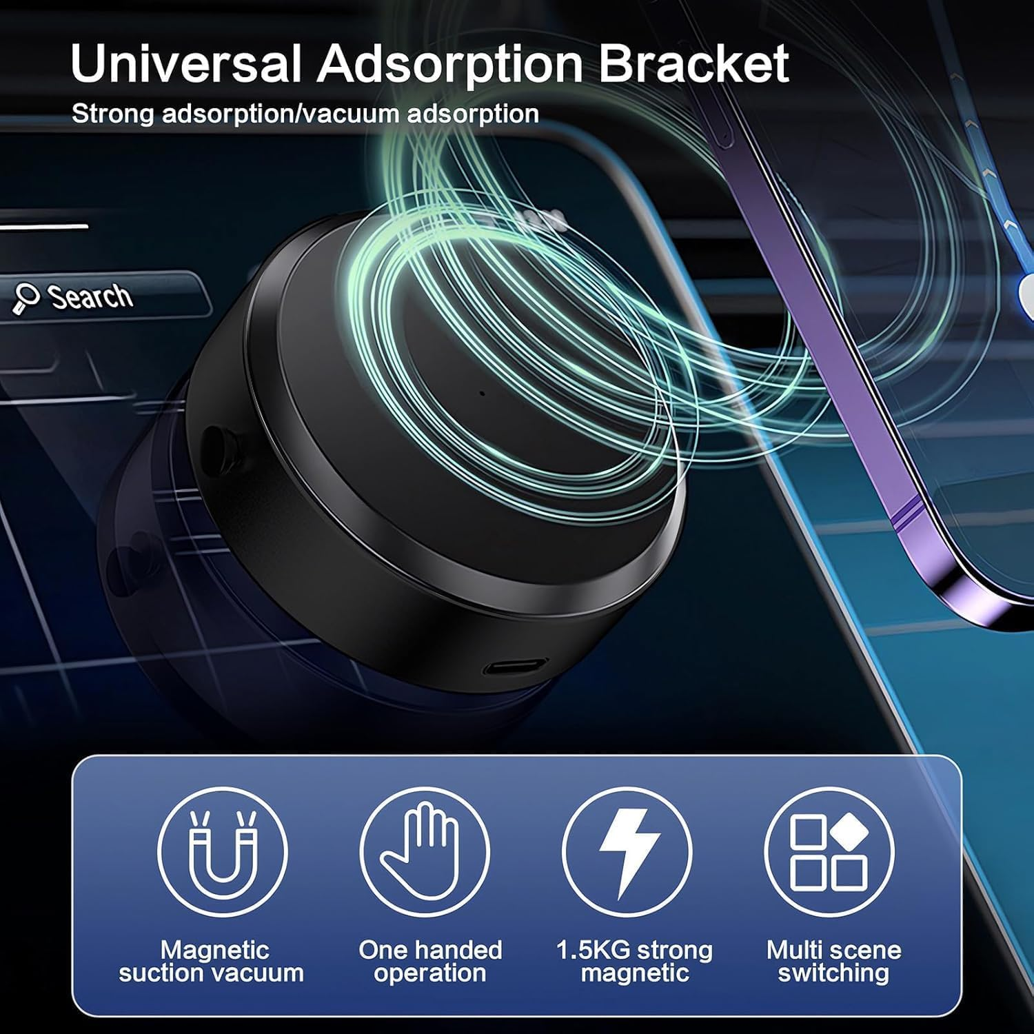 Necomi Electric Vacuum Magnetic Suction Phone Mount, Handsfree Magnetic Car Phone Holder, Double-Sided Phone Holder Compatible with Car Dashboard Installation, Smooth Surface, Phone（Black） image number 3