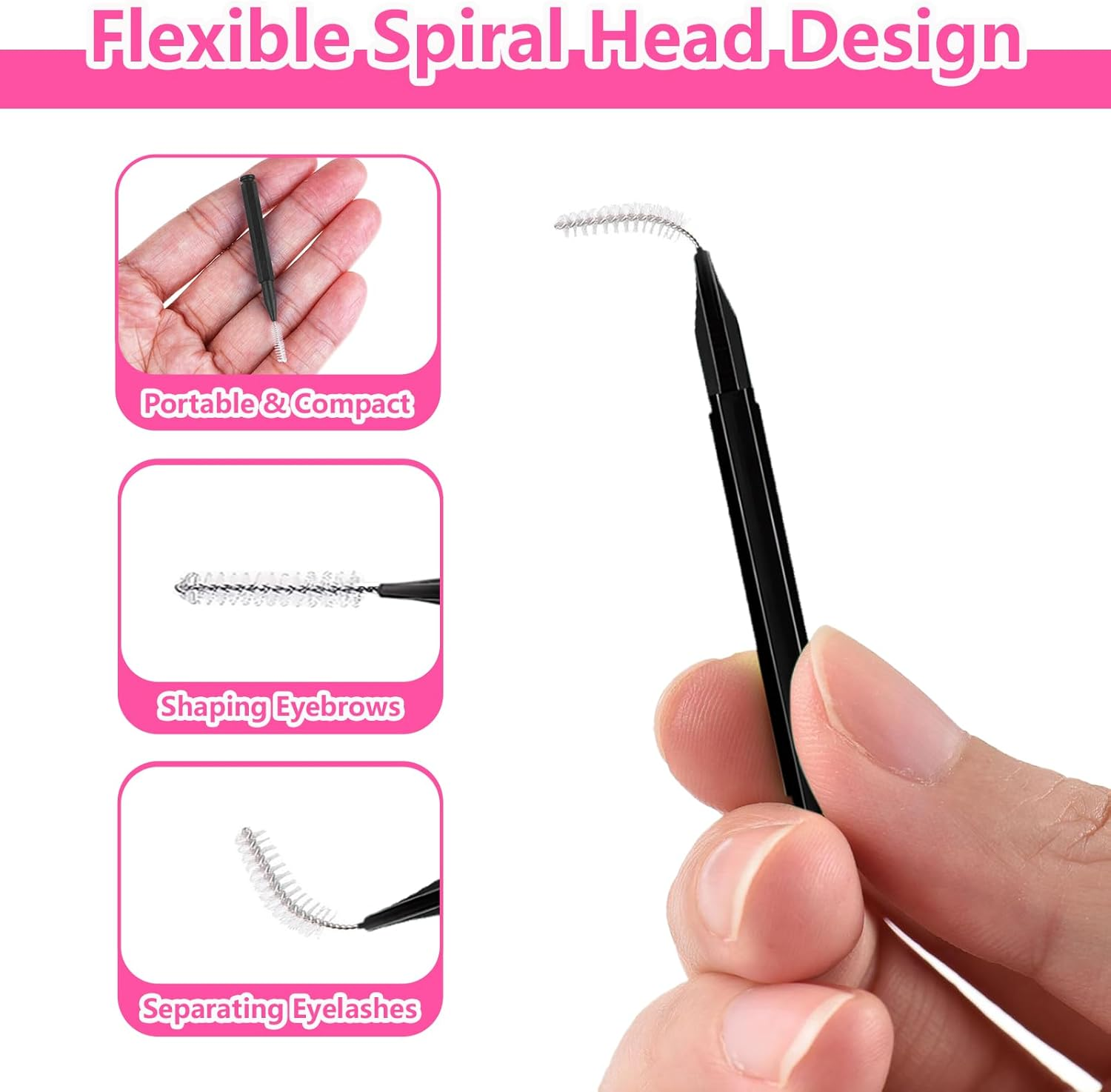 Micro Eyebrow Brush Set with Cap 50Pcs Eyelash Spoolies Comb Brow Lamination Brush Mini Spoolie for Eyelash Extensions Lash Lift Tools - Pink image number 2