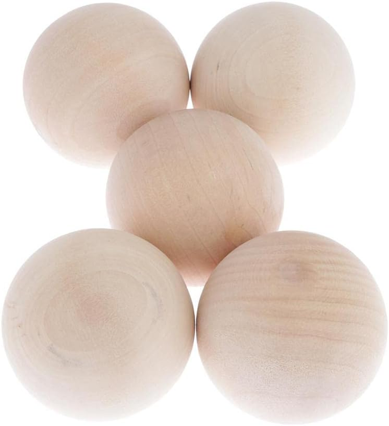 5 Pieces Natural Wood Beads - Beechwood and Hardwood Balls, Solid 60Mm