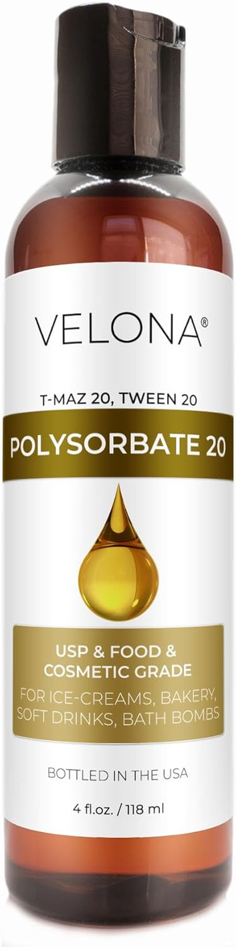 100% POLYSORBATE 20 by Velona | Solubilizer, Food & Cosmetic Grade | All Natural for Cooking, Skin Care and Bath Bombs| Size: 4 Oz image number 1