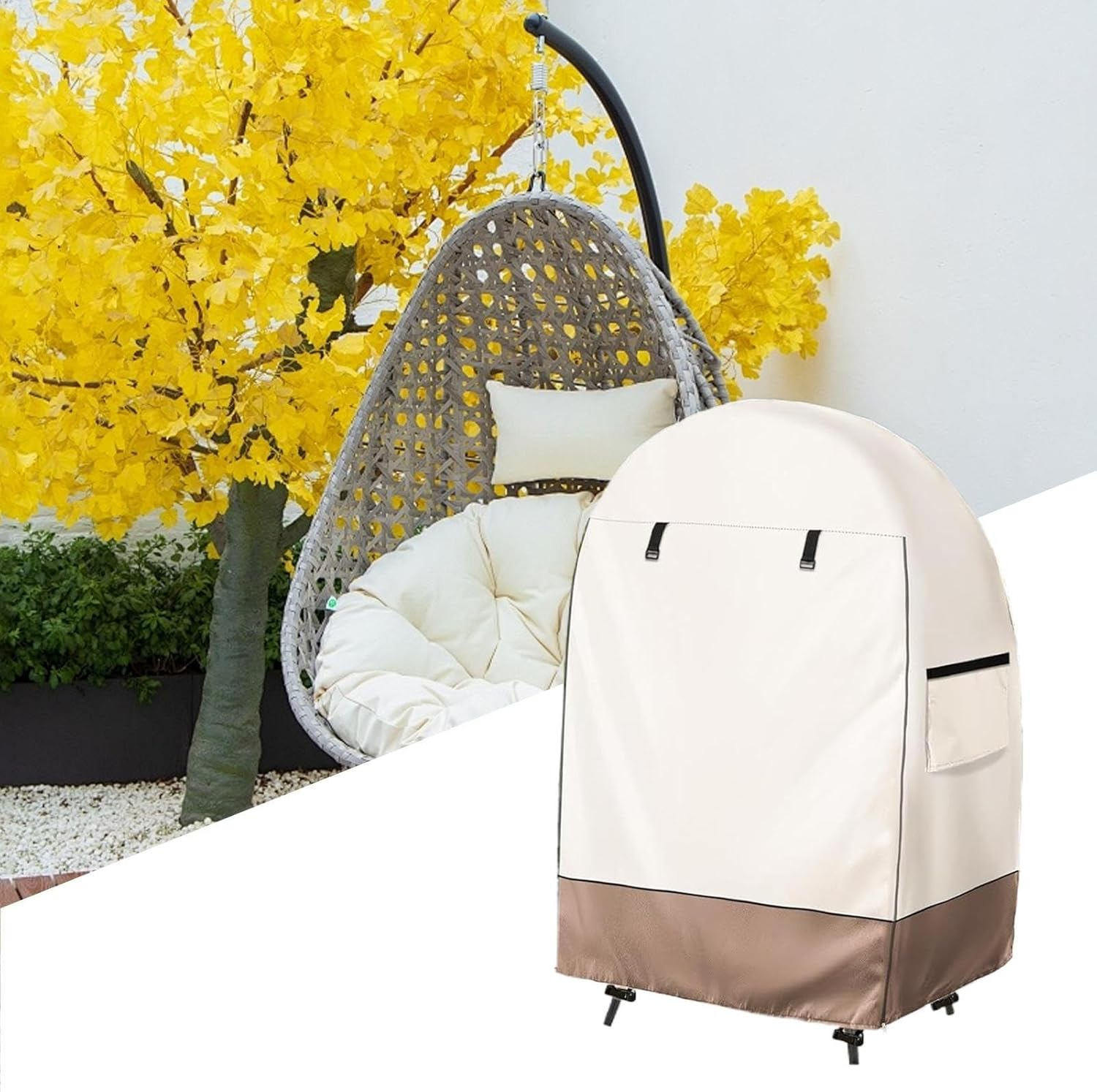 Patio Chair Covers Waterproof - Egg Rocking Chair Cover with Double Zipper | Heavy-Duty Weatherproof 420D Oxford Shield for Garden Porch Lawn Yard Outside image number 4