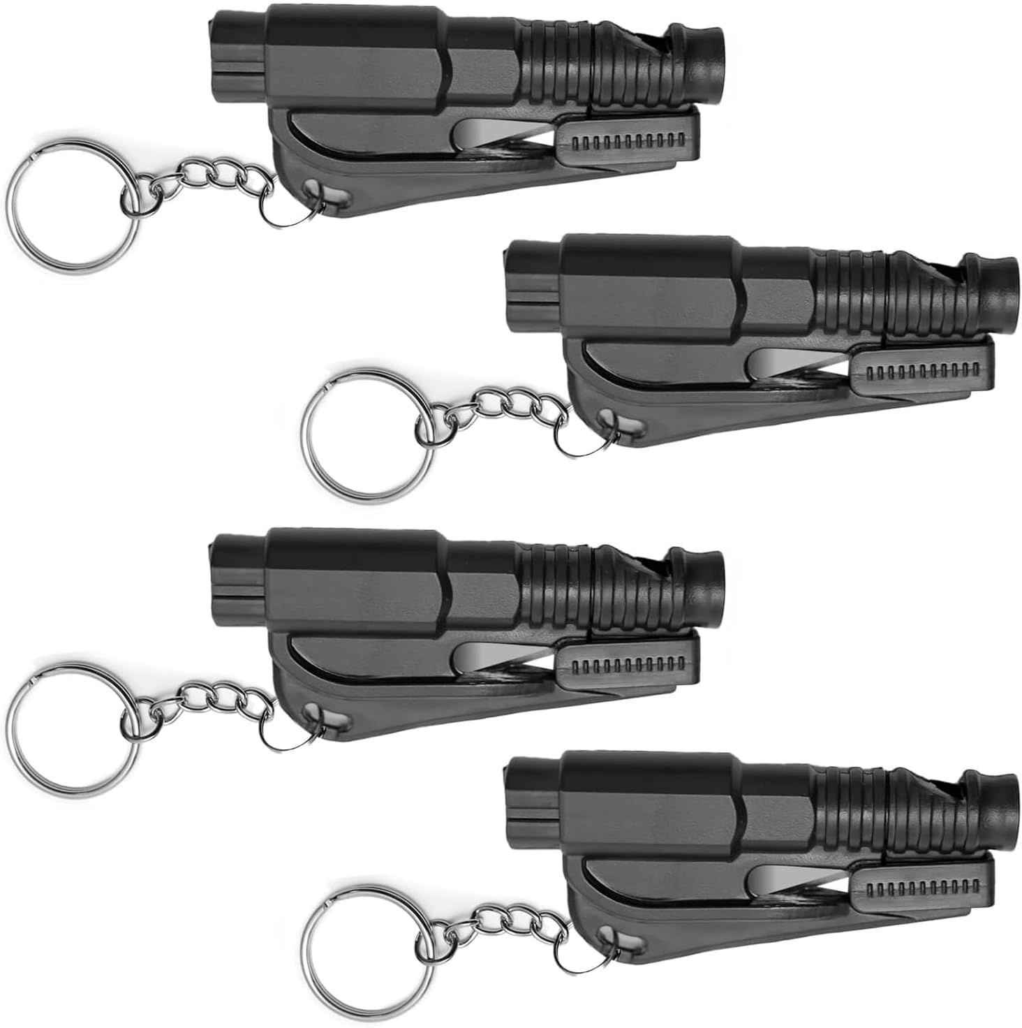 BEANPRECOY 4-Pack 3-In-1 Car Window Breaker Seatbelt Cutter Keychain, Emergency Window Glass Breaker Tool for Car, Family Safety, Road Trips & Daily Commute Black image number 1