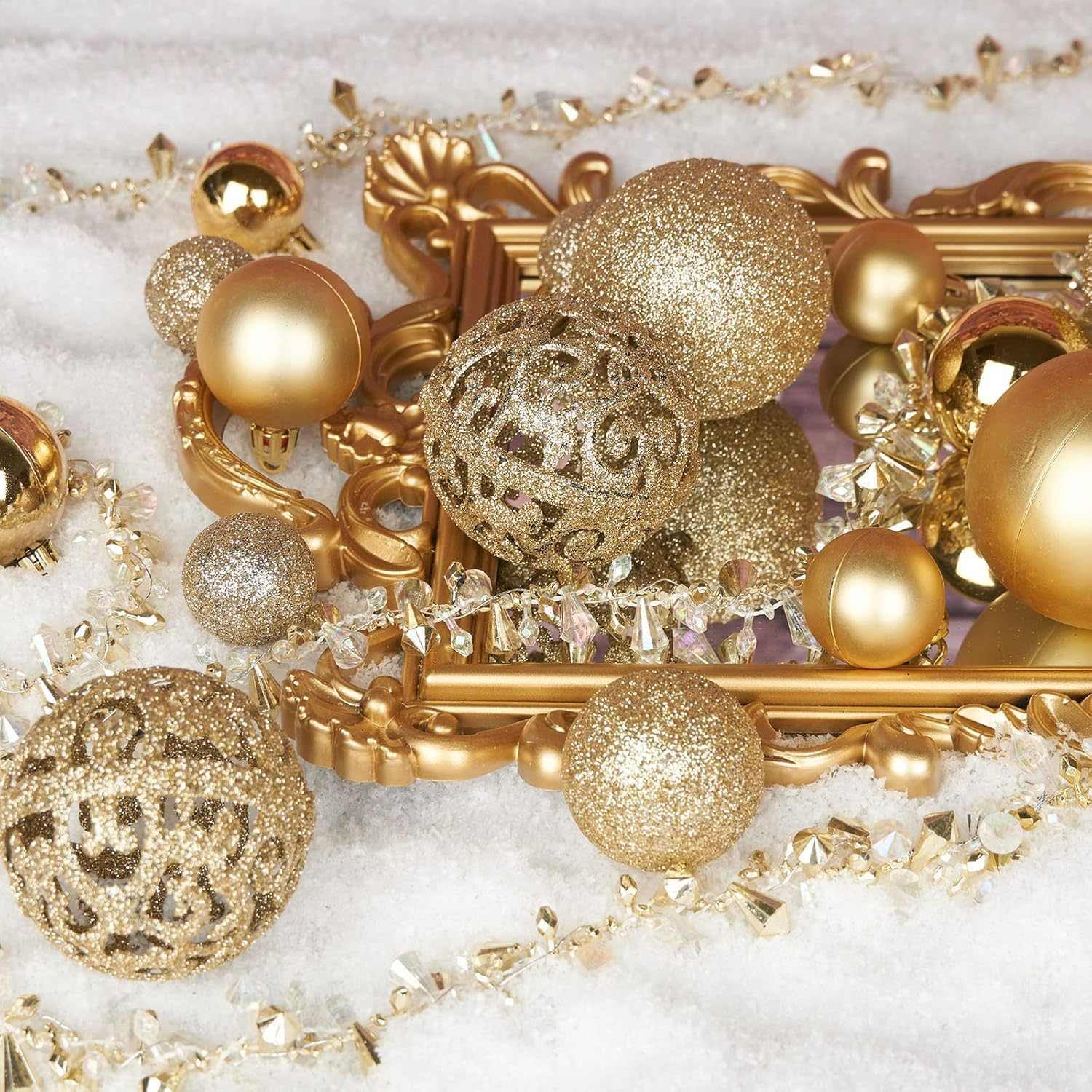 101Pcs Gold Christmas Ball Ornaments, Shatterproof Baubles Festive Wedding Hanging Decorations with Hooks for Christmas Tree Home Holiday Party Decor Birthday Gift (101PC Golden) image number 3