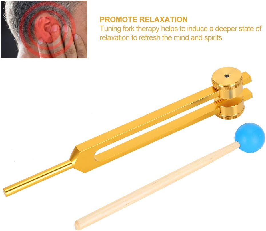 Aluminum Alloy 111HZ Frequency Tuning Fork, Yoga Meditation Tuning Energy Fork with Hammer, Massage Therapy and Acupressure Tool Kit with Storage Bag(Gold) image number 2