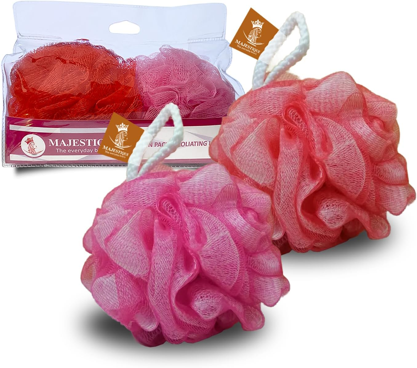 Majestique Twin Pack Exfoliating Bath Loofah Super Soft Mesh Exfoliating Back Scrubber Body Shower Sponge Random Colours Value Pack Best for Men and Women (Pack of 2) image number 5