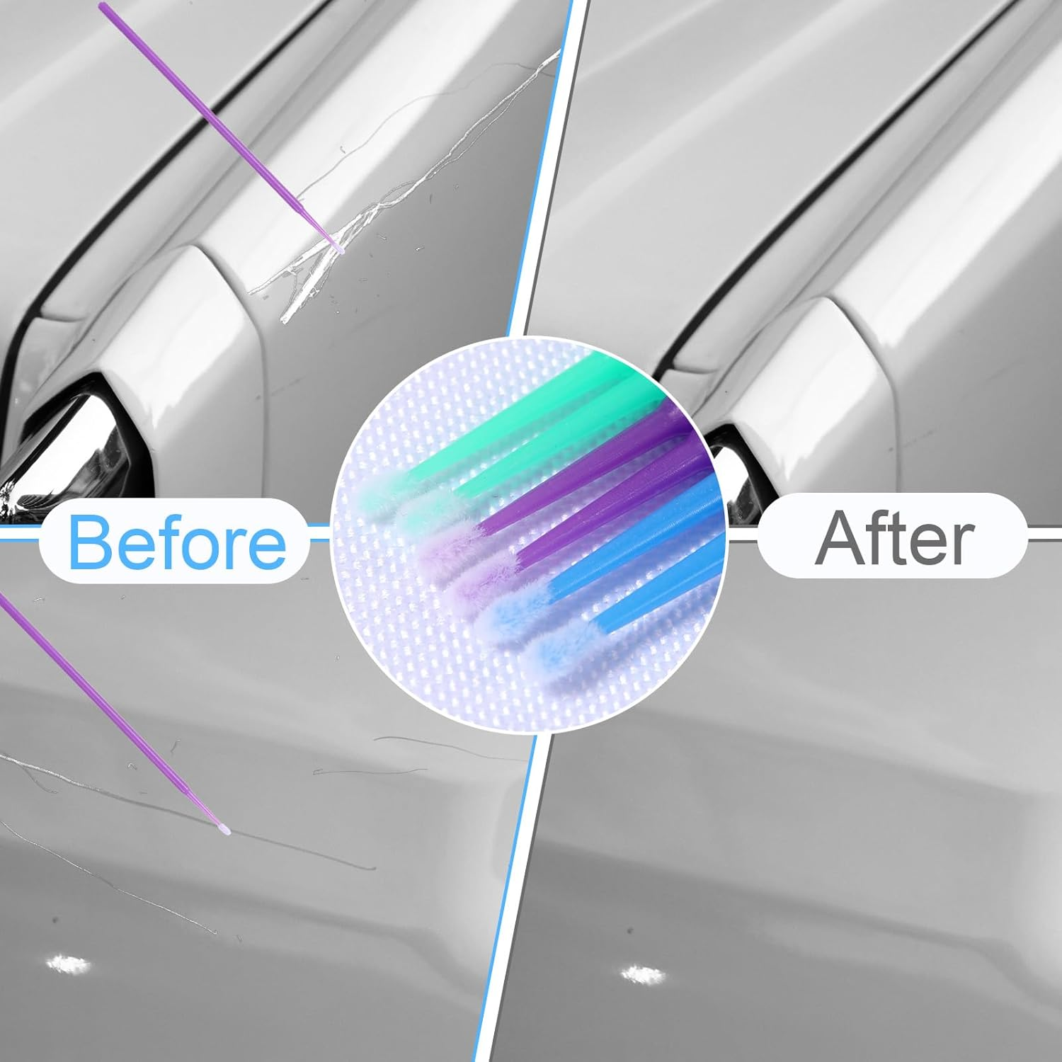 300Pcs Micro Applicator Brush,Touch up Paint Brushes for Automotive Paint Chip Repair Disposable, 3 Different Sizes of Micro Applicators 1.5Mm, 2Mm, 2.5Mm, Blue Green Purple image number 6